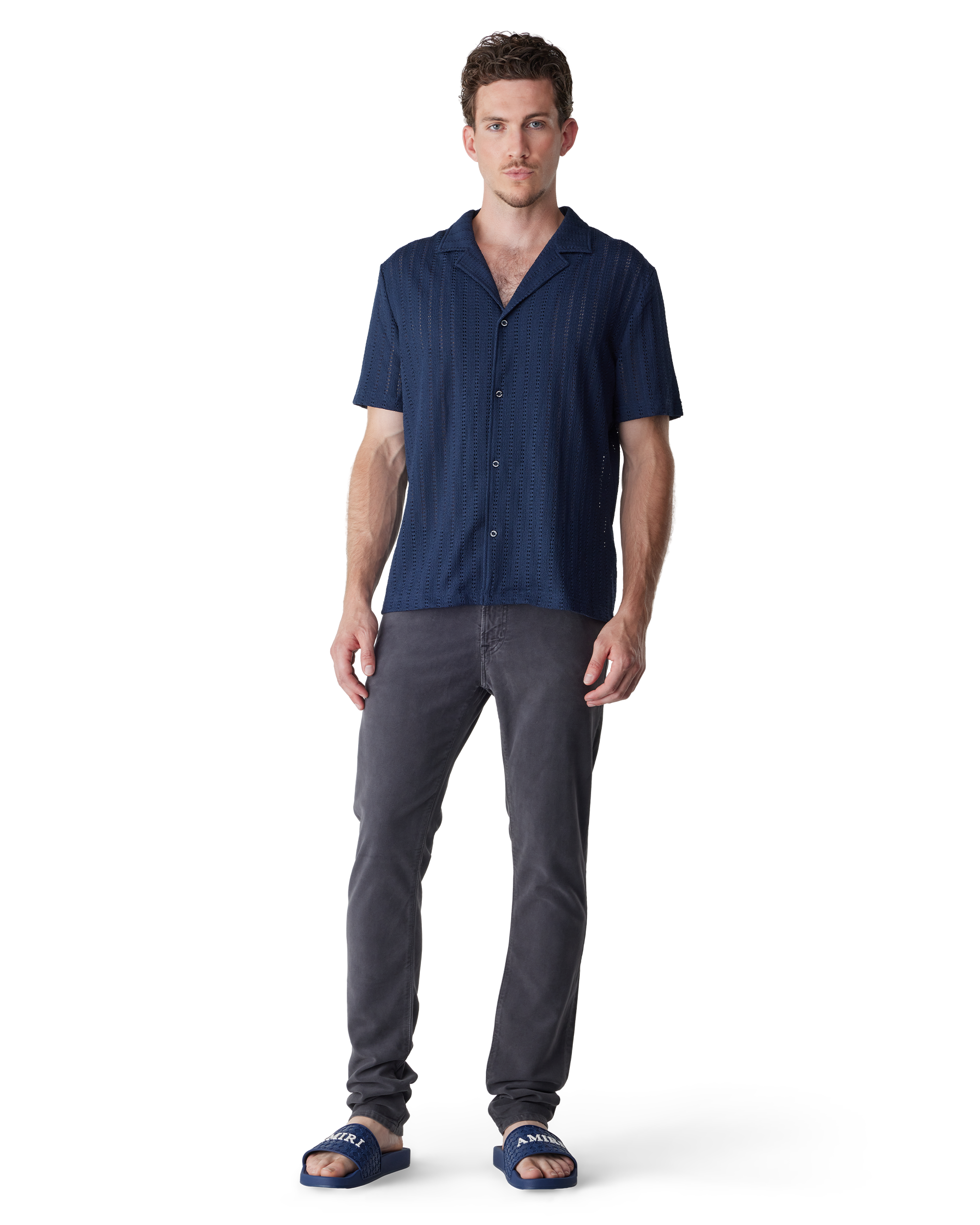 Navy Recycled Polyester Blend Poolside Camp Collar Shirt by Champlain | DIHSAN