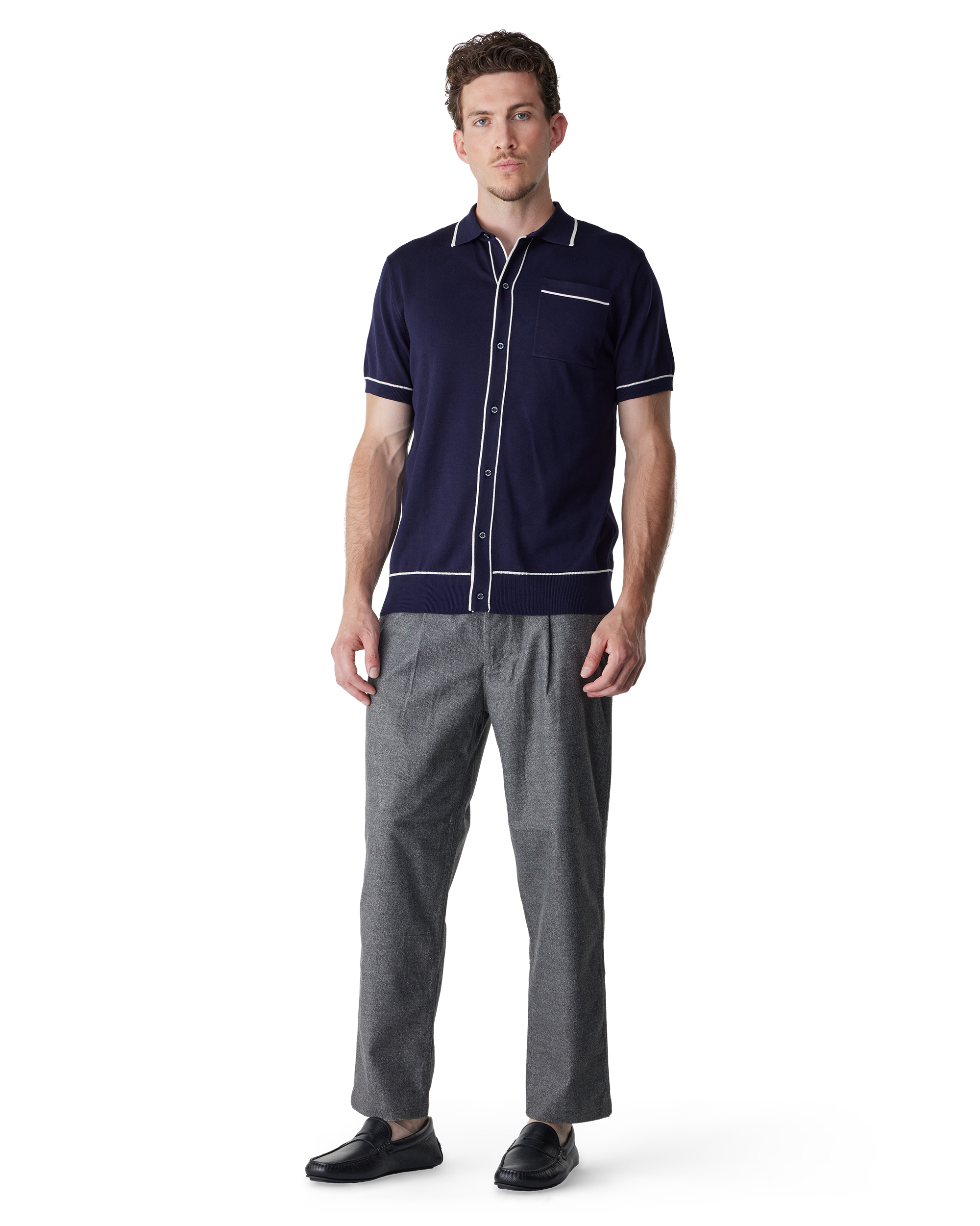 Navy Viscose Blend Button Down Polo by Champlain | DIHSAN
