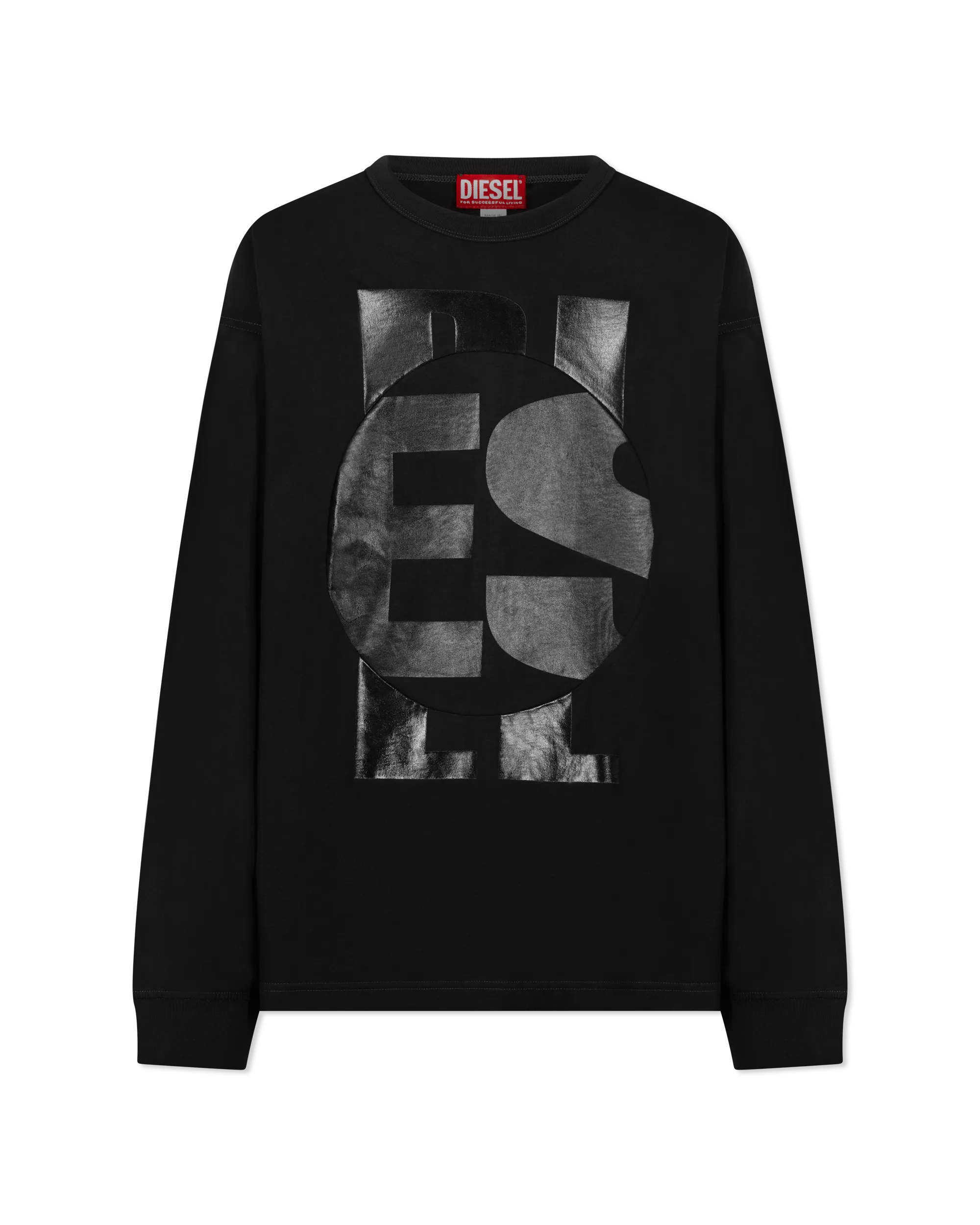 Deep Black Cotton T-Boxt Long Sleeve Circle T-Shirt by Diesel | DIHSAN
