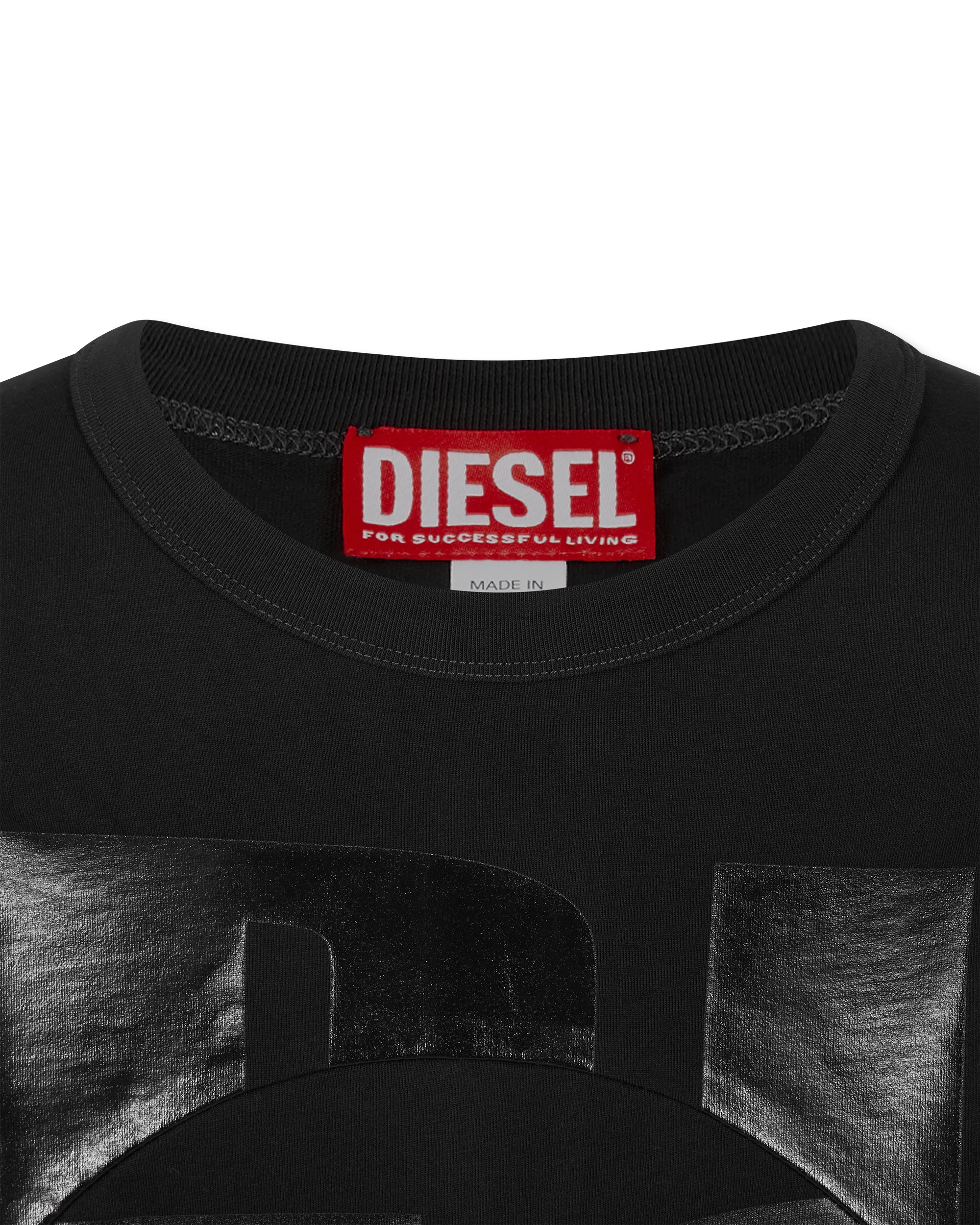 Deep Black Cotton T-Boxt Long Sleeve Circle T-Shirt by Diesel | DIHSAN
