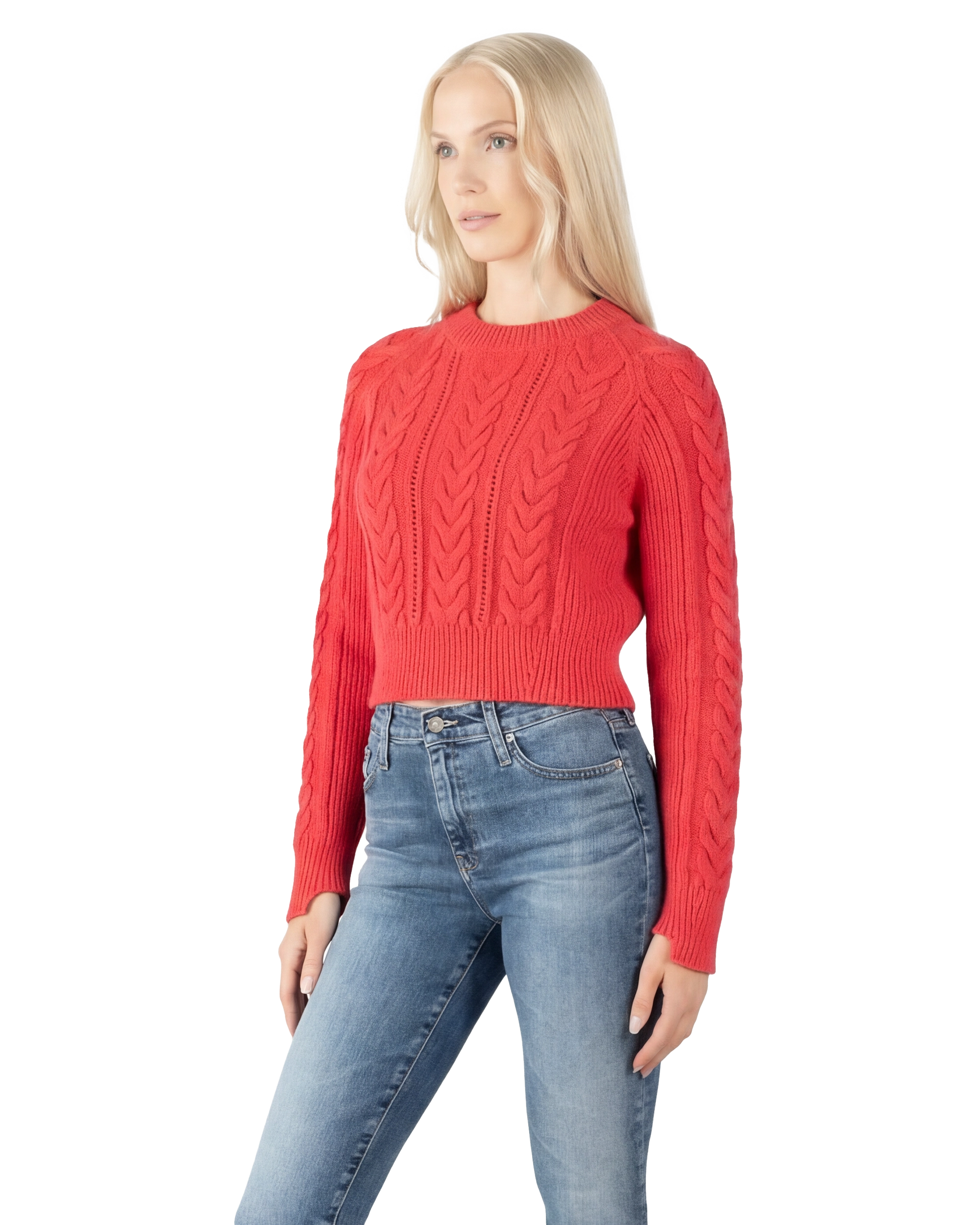 Intarsia Rib Crewneck Cropped Sweater