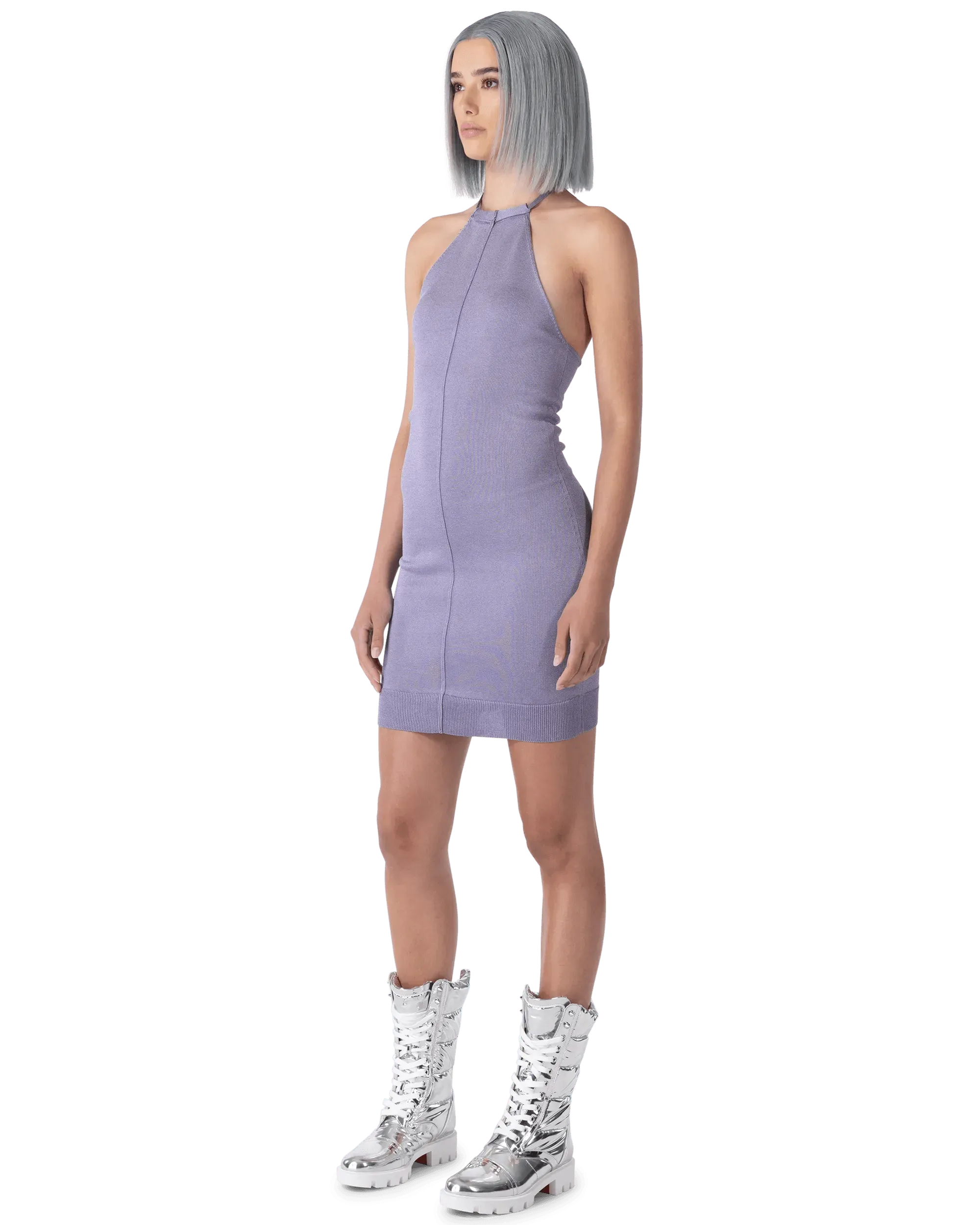Butterfly Knit Halterneck Mini Dress - DIHSAN