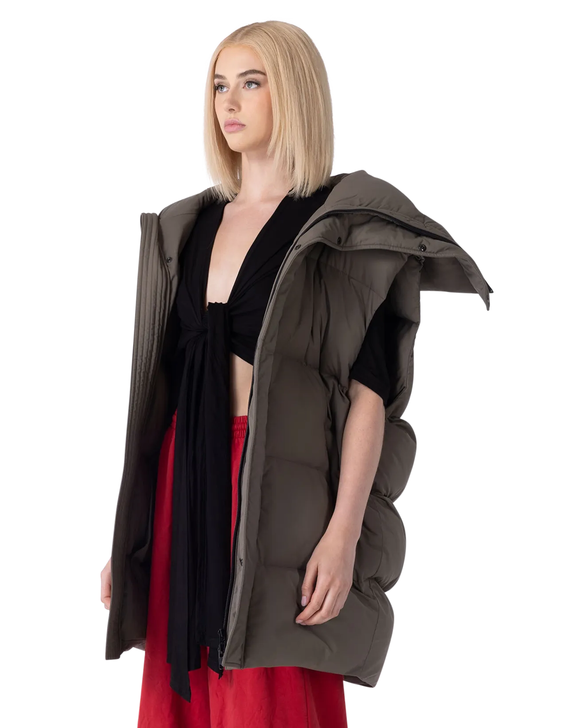 Nylon Canvas Sleeveless CB Puffer Vest Jacket