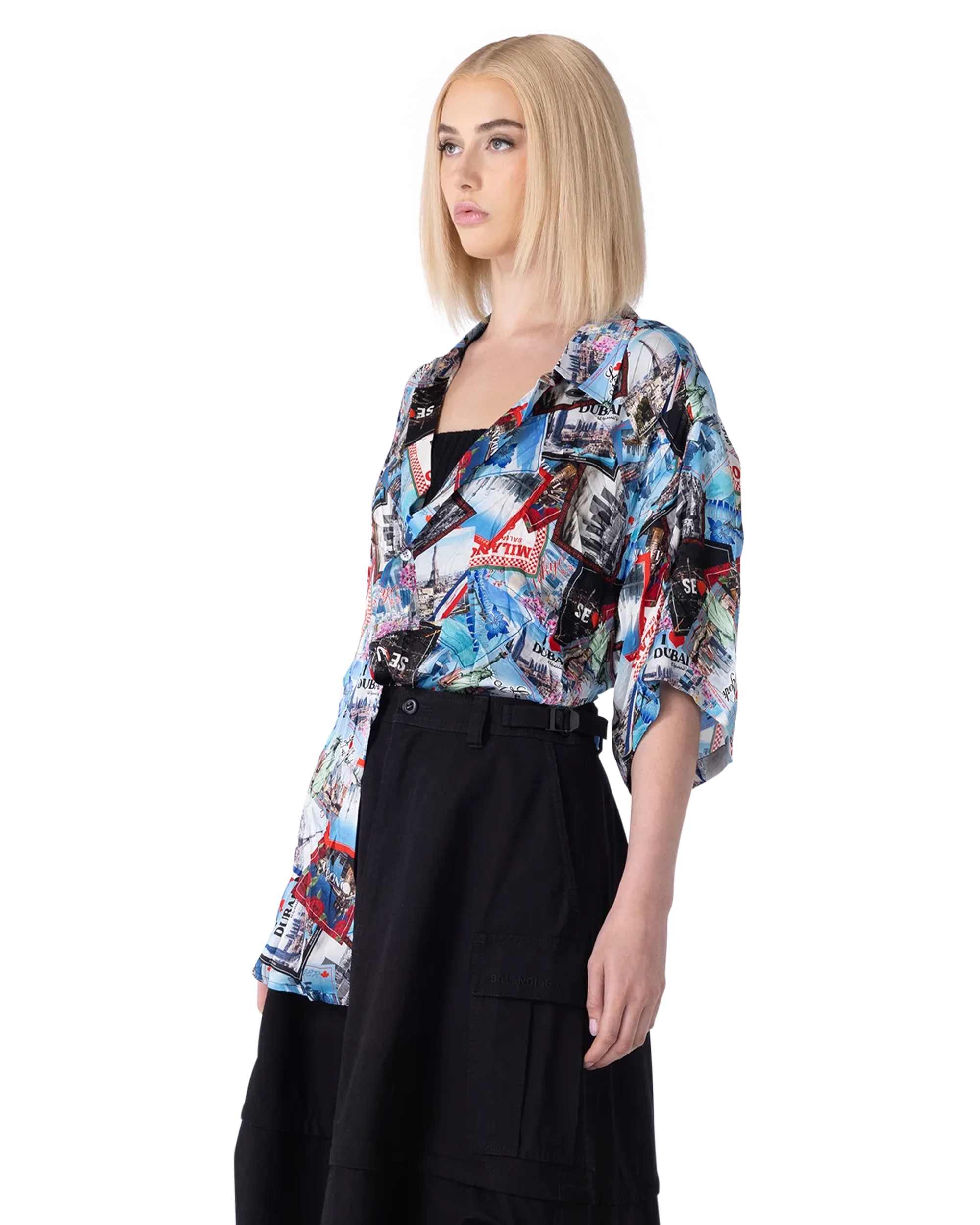 Mix Scarves Silk Short Sleeve Shirt