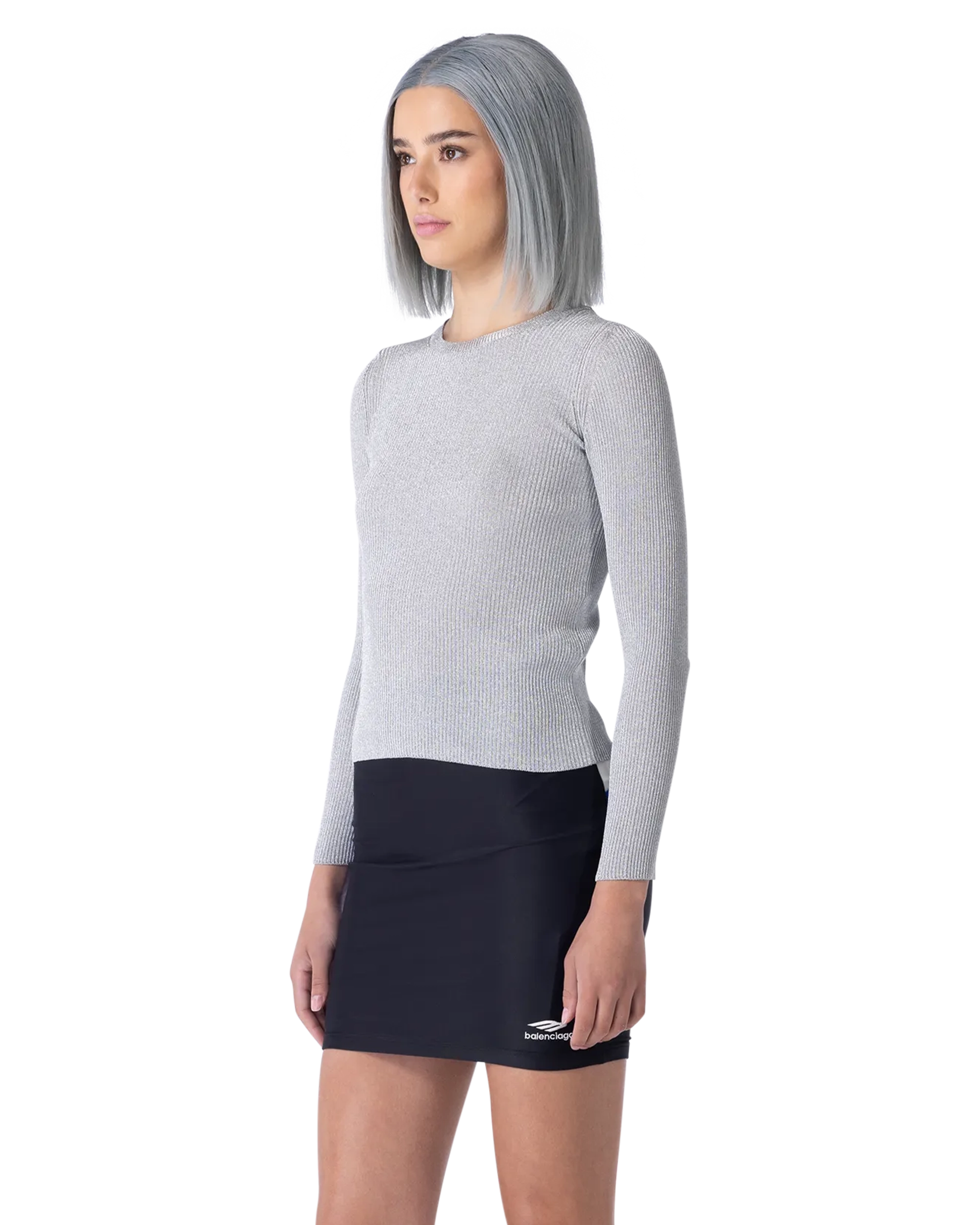 Silver Viscose Blend Metallic Ribbed Lurex Sweater by Balenciaga | DIHSAN