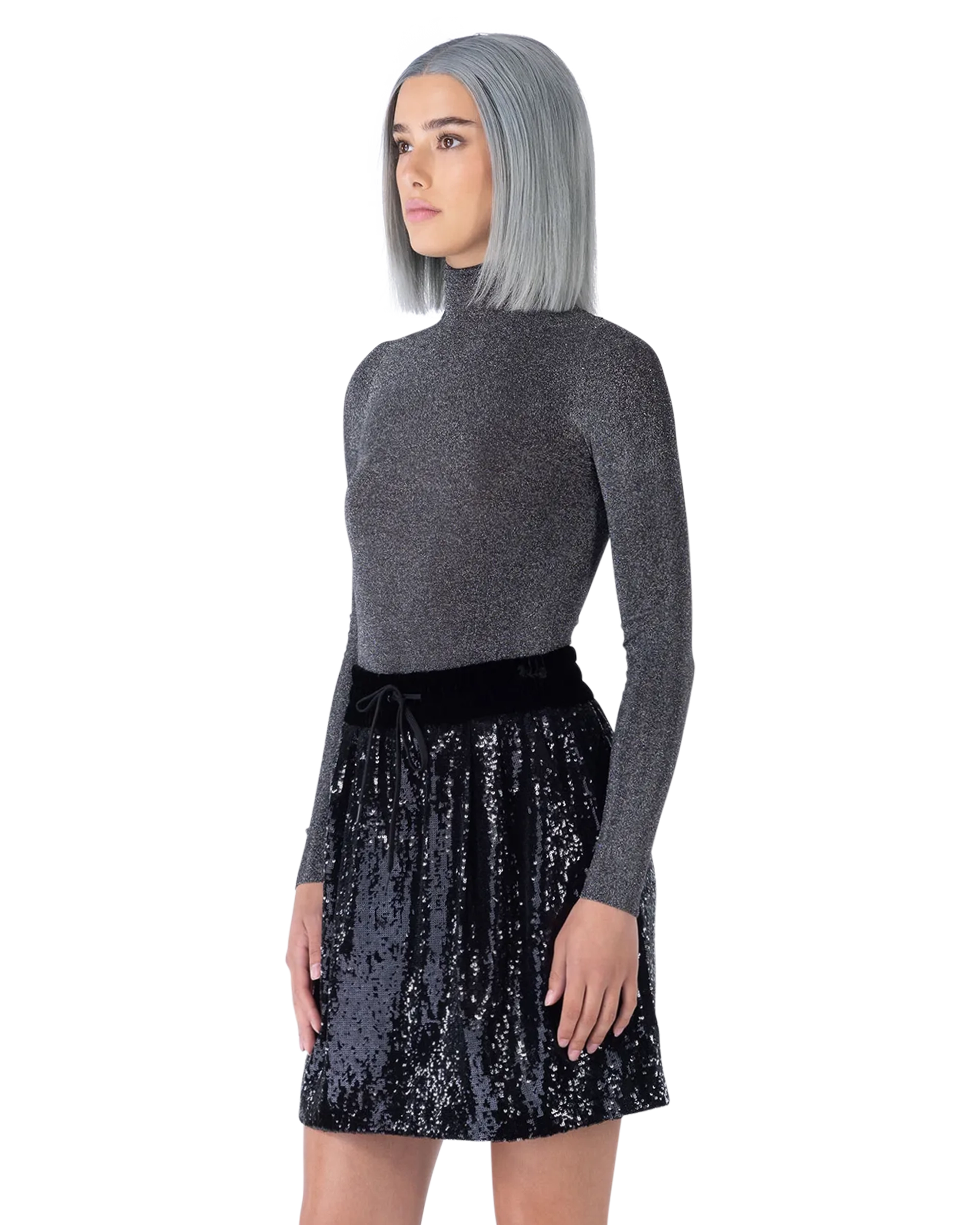 Metallic Lurex Ribbed Turtleneck