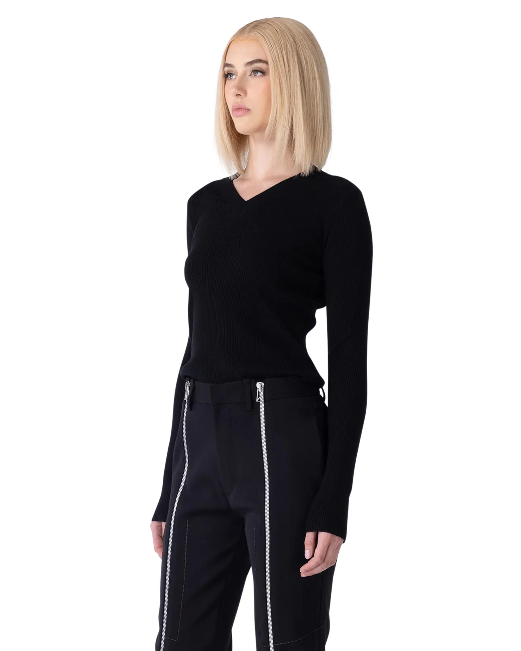 Lightweight Wool Ribbed V-Neck Sweater