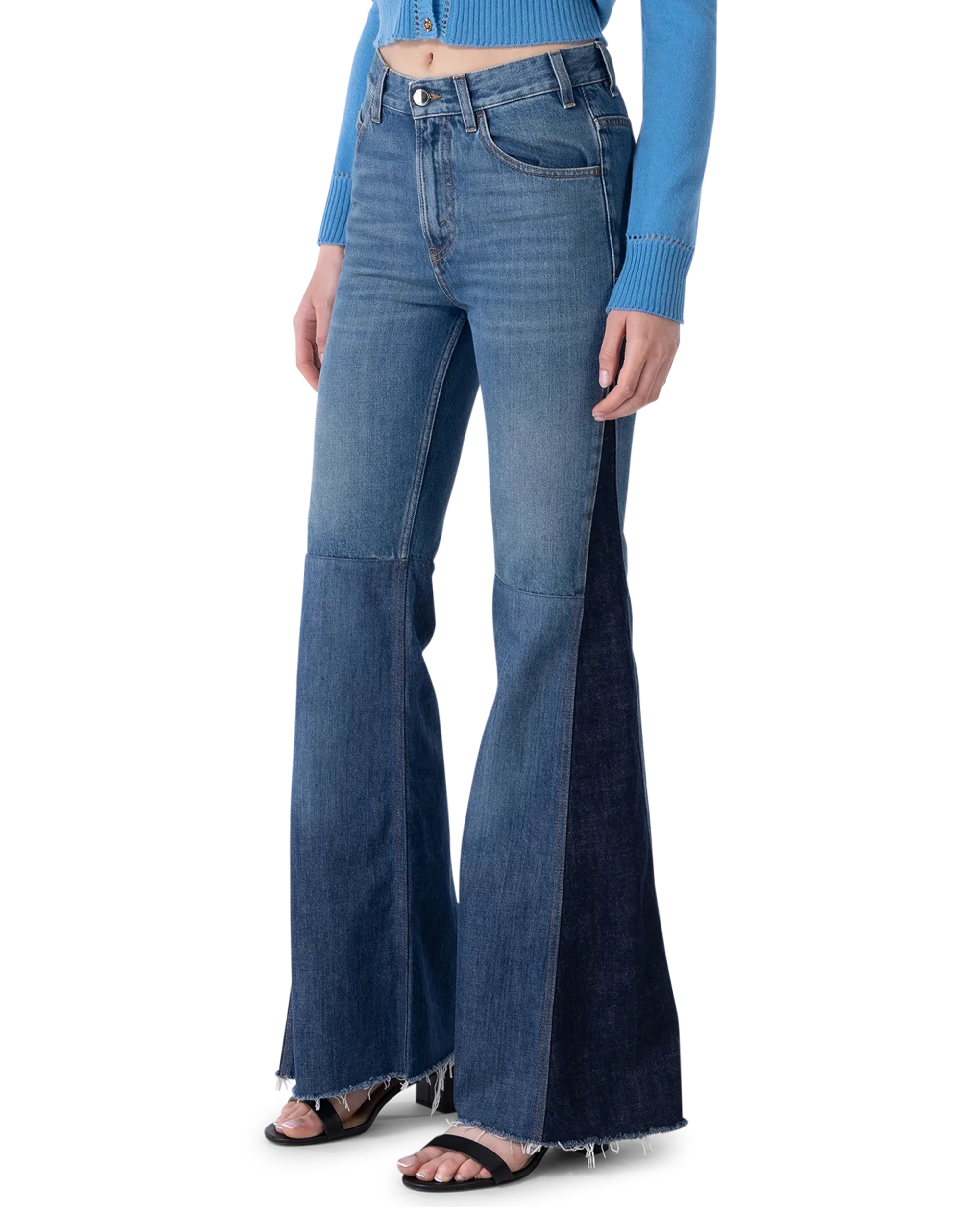 Distressed Hem Flared Leg Jeans