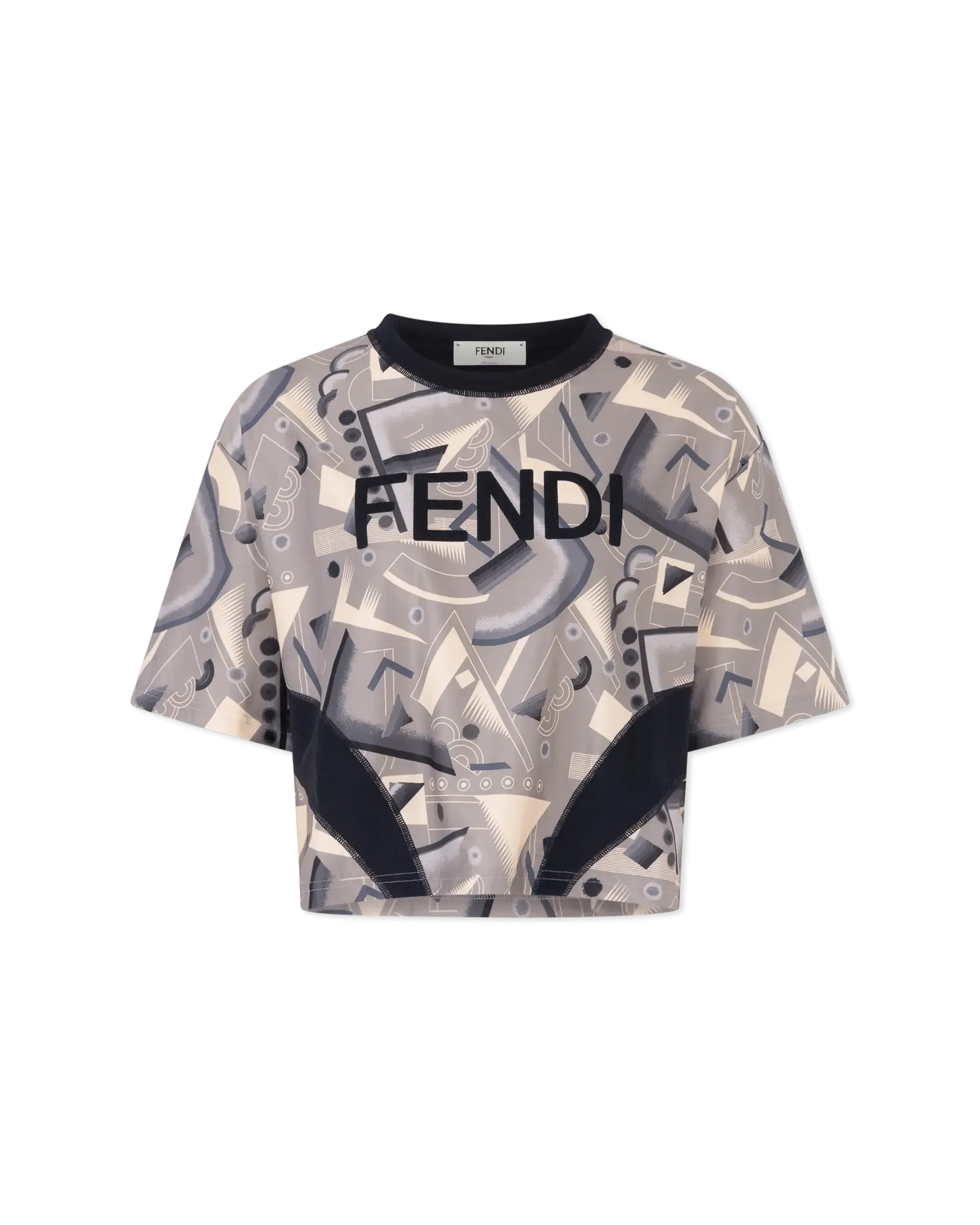 Geometric Print Cropped Lycra T-Shirt - DIHSAN