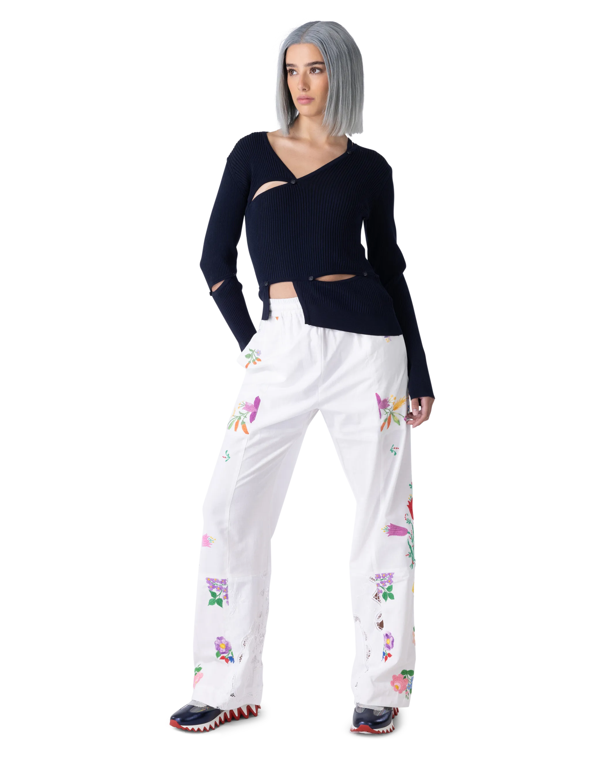 Midnight Blue Viscose Blend Tordu Cut-Out Ribbed Sweater by Jacquemus | DIHSAN