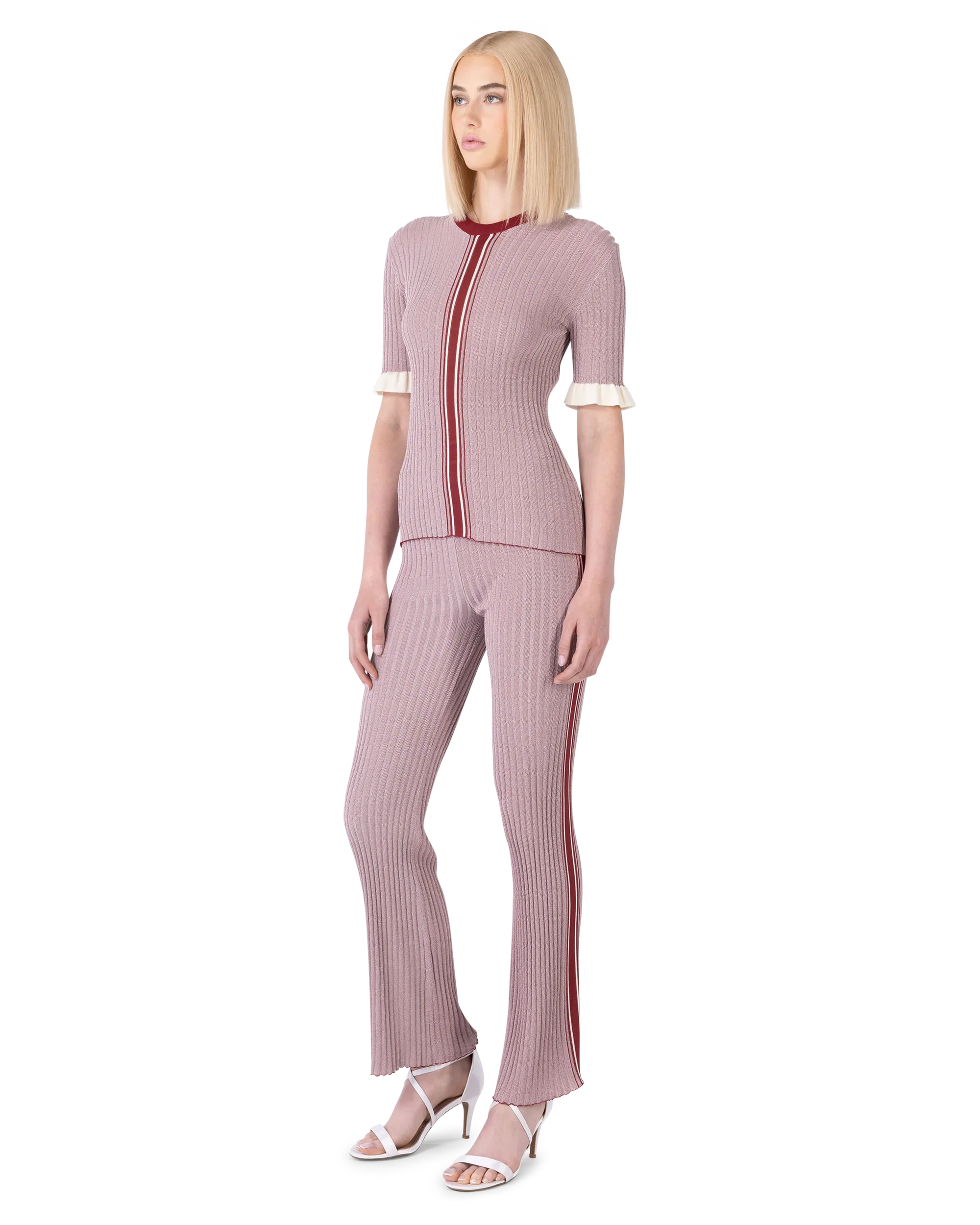 Ribbed Knit Short Sleeve Sweater