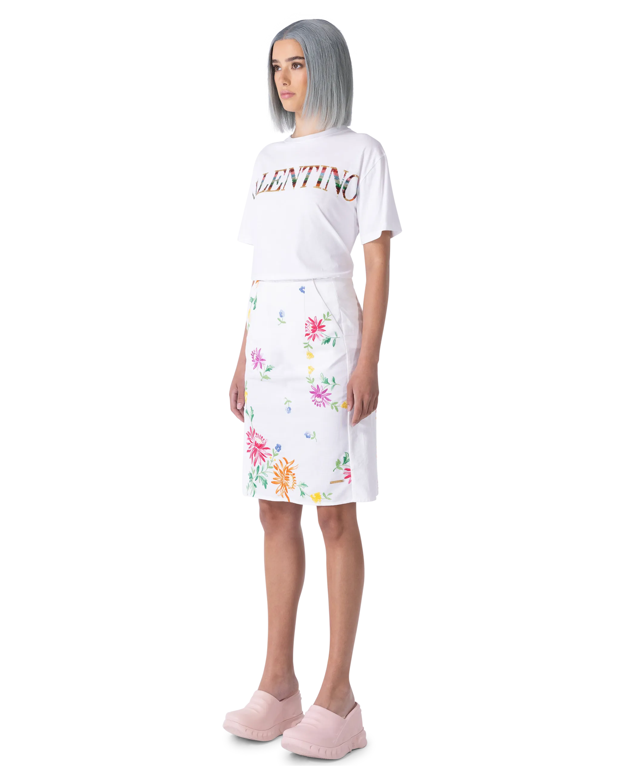 Embroidered White Linen Skirt