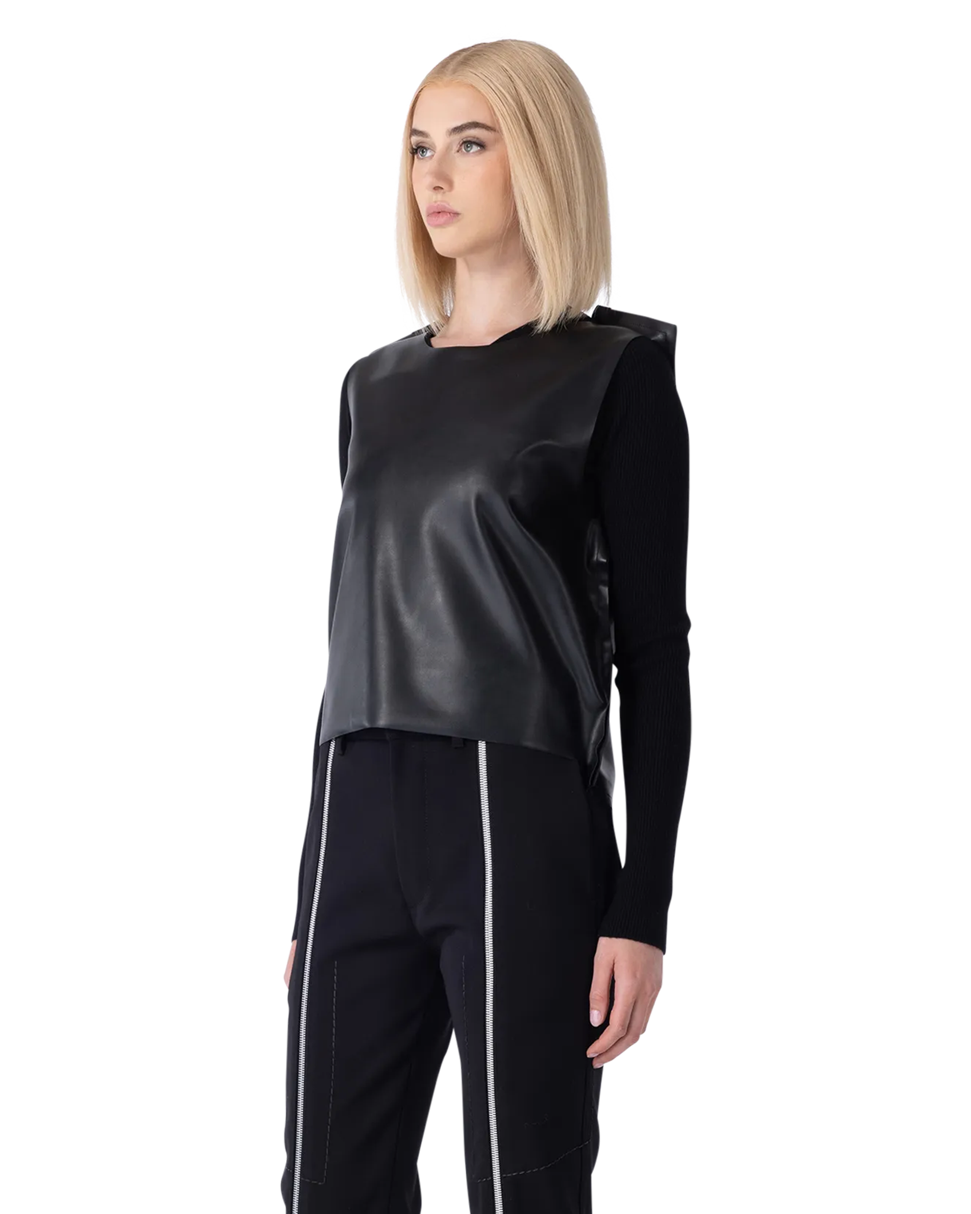 Sleeveless Faux Leather Boxy Top