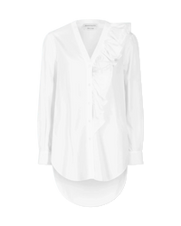 Organic Poplin Asymmetrical Ruffled Shirt - DIHSAN