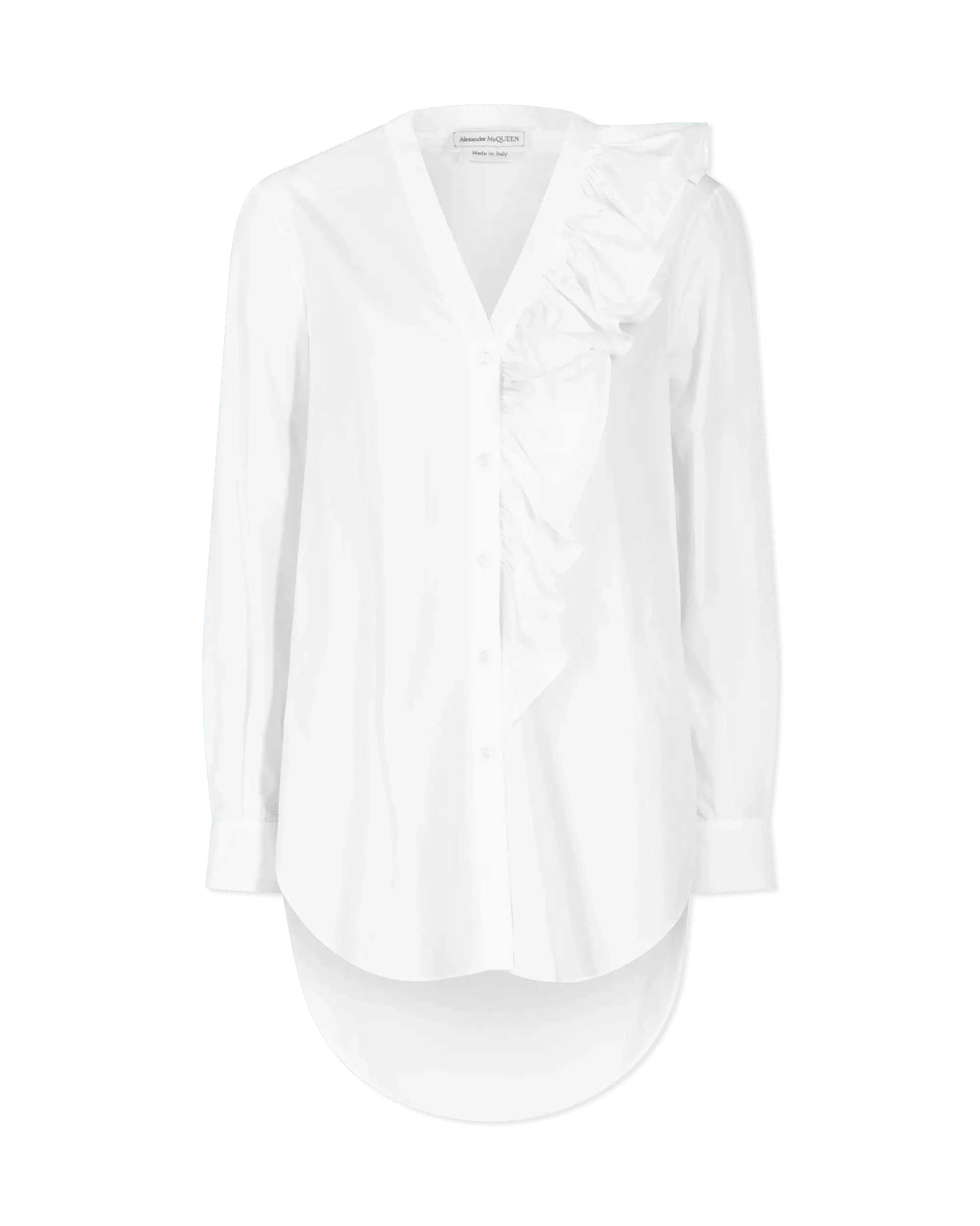 Organic Poplin Asymmetrical Ruffled Shirt - DIHSAN