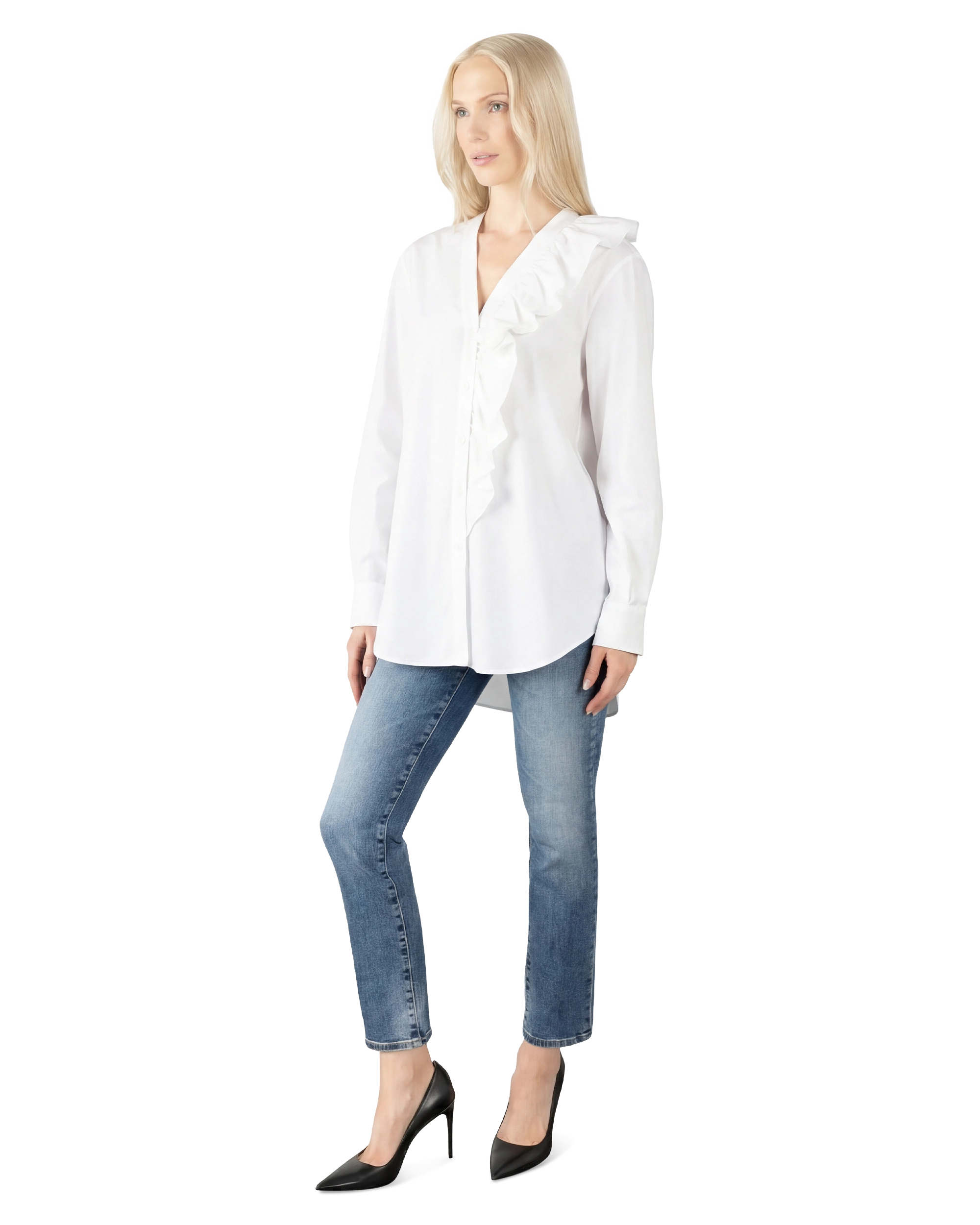 Organic Poplin Asymmetrical Ruffled Shirt