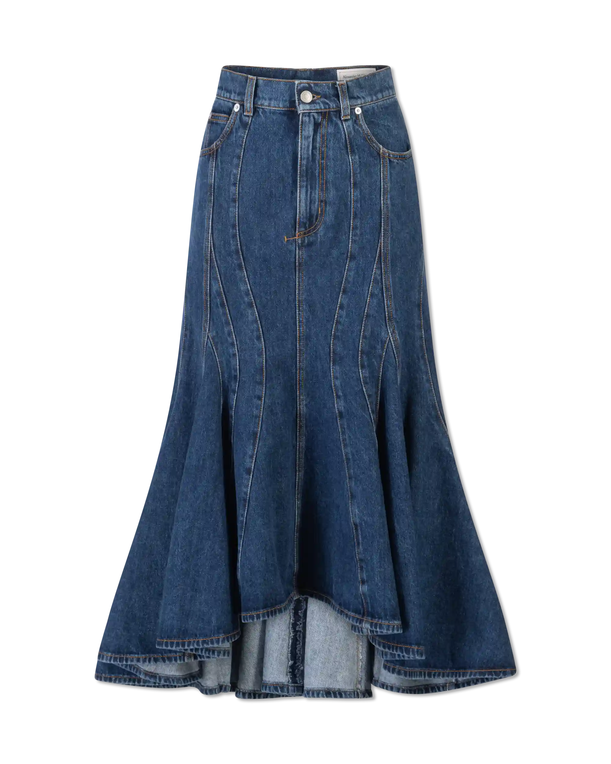 High-Low Organic Denim Midi Skirt