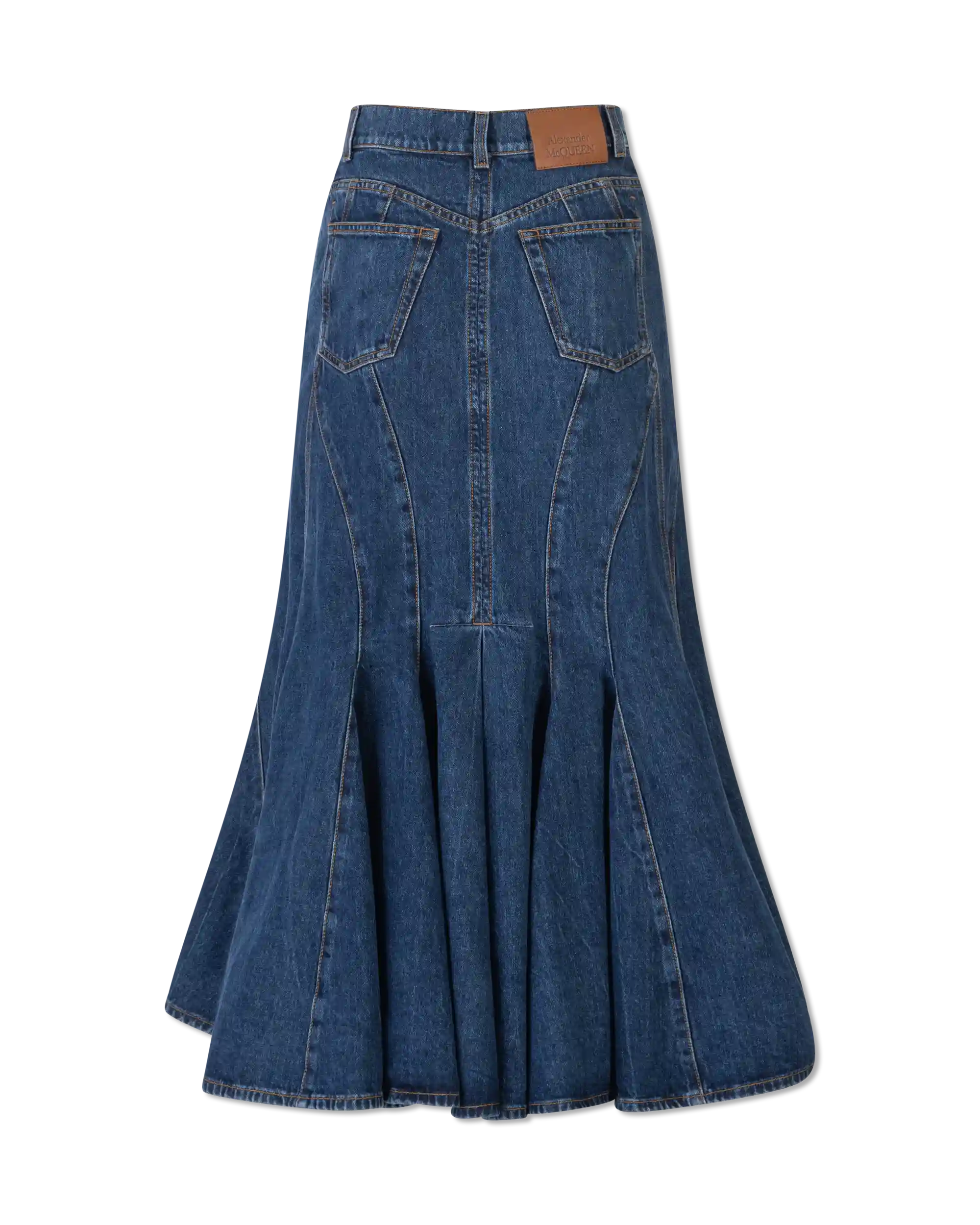 High-Low Organic Denim Midi Skirt