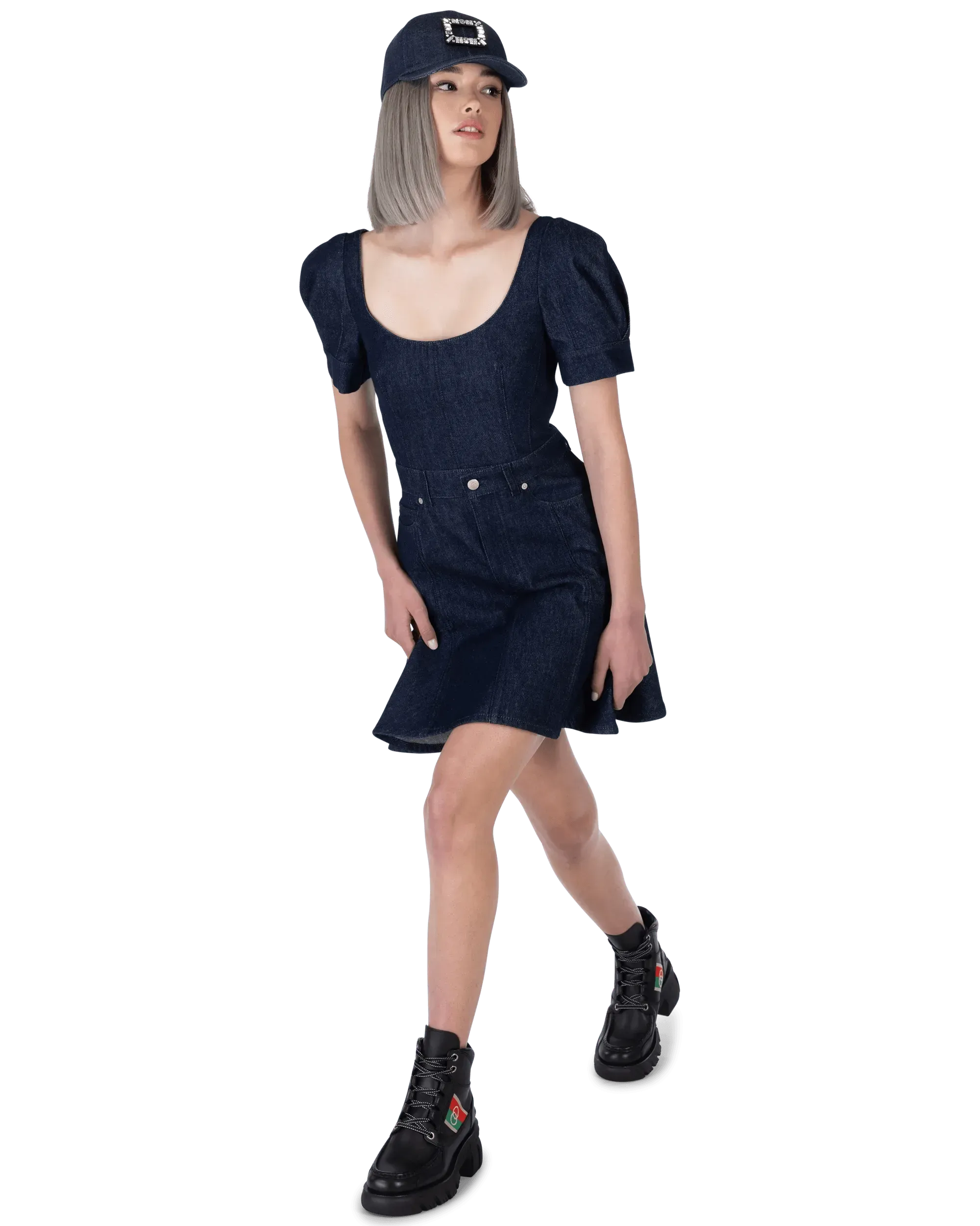 Short Sleeved Denim Dress - DIHSAN