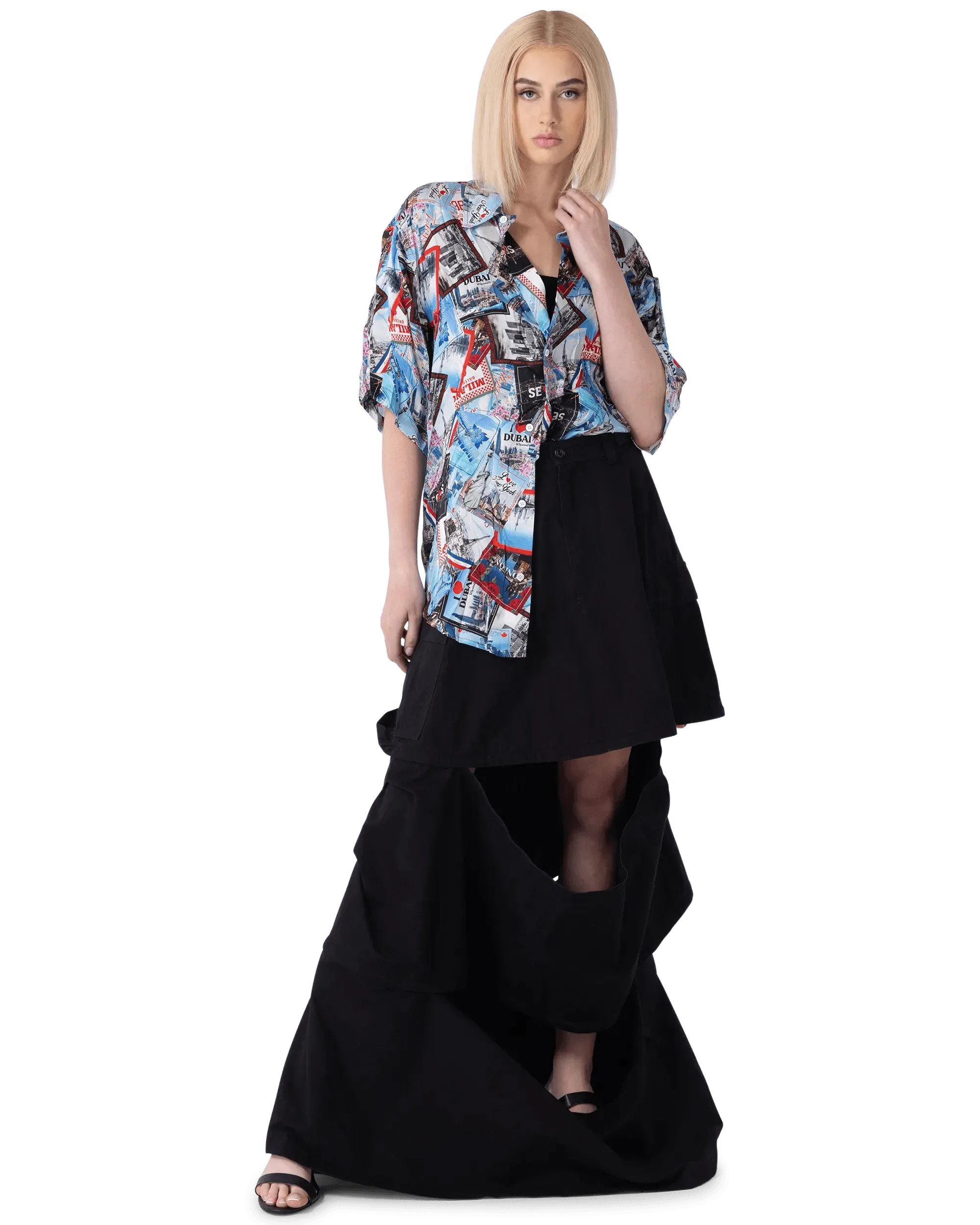 Mix Scarves Silk Short Sleeve Shirt - DIHSAN