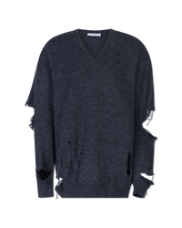 Distressed Wool V-Neck Sweater - DIHSAN