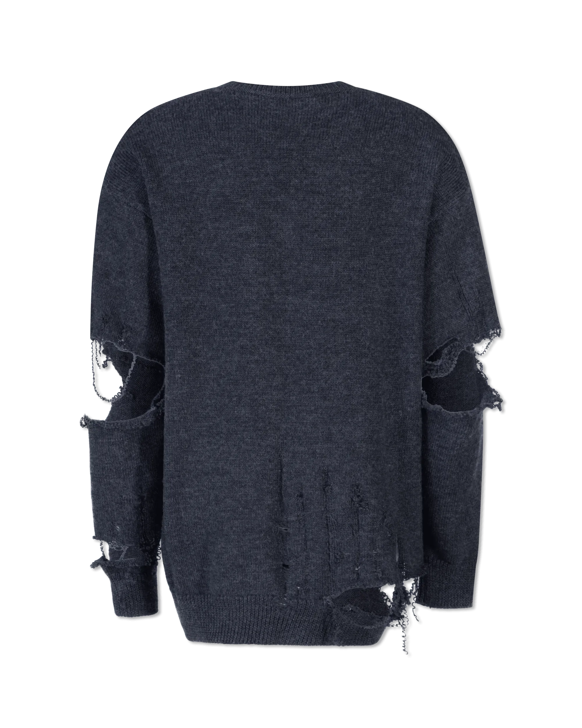 Dark Grey Wool Distressed Wool V-Neck Sweater by Balenciaga | DIHSAN
