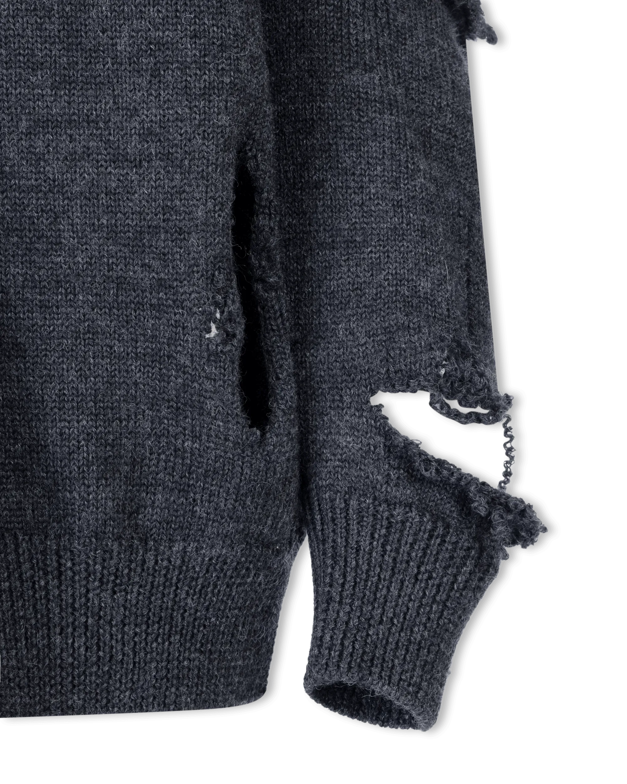 Dark Grey Wool Distressed Wool V-Neck Sweater by Balenciaga | DIHSAN