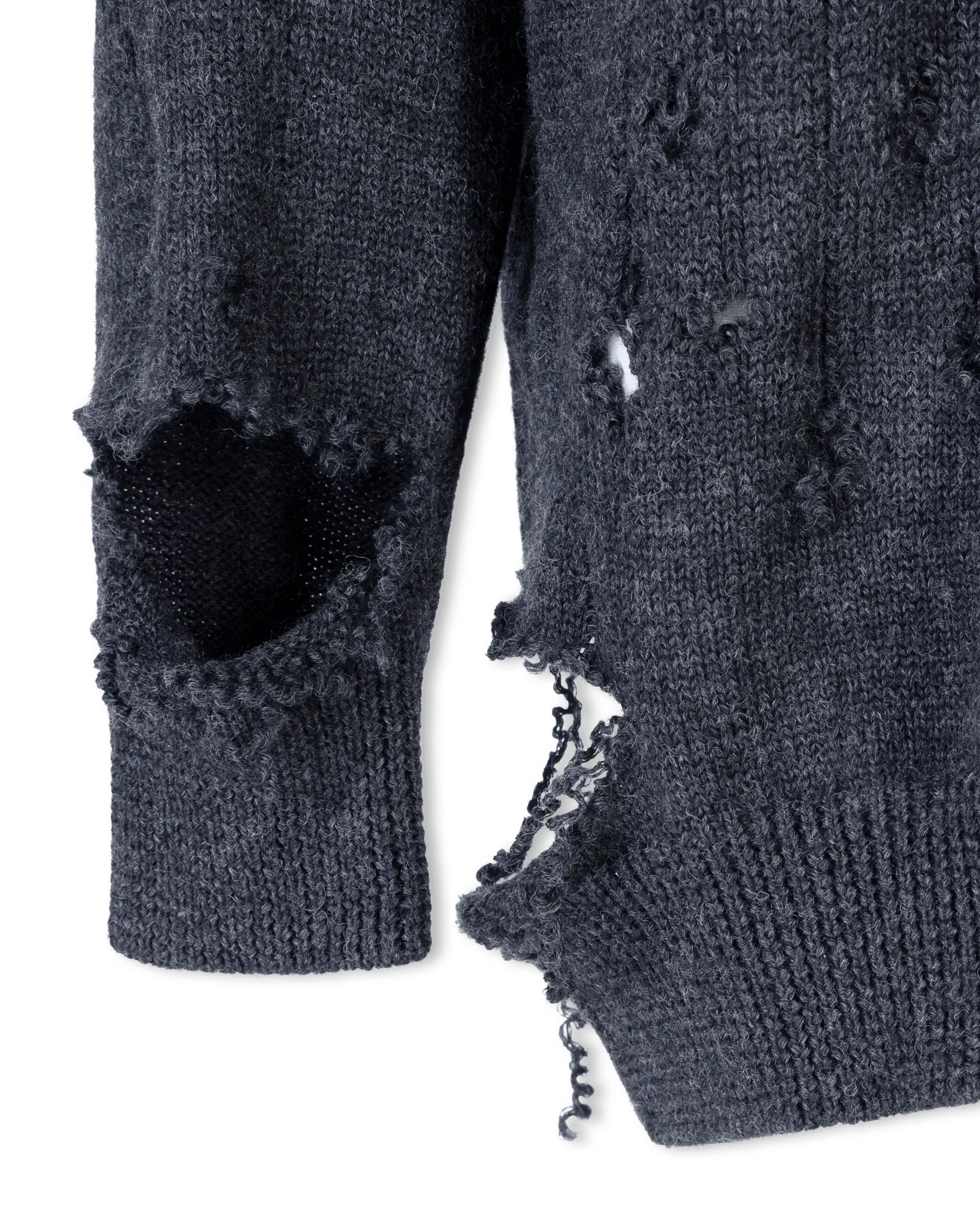 Distressed Wool V-Neck Sweater - DIHSAN