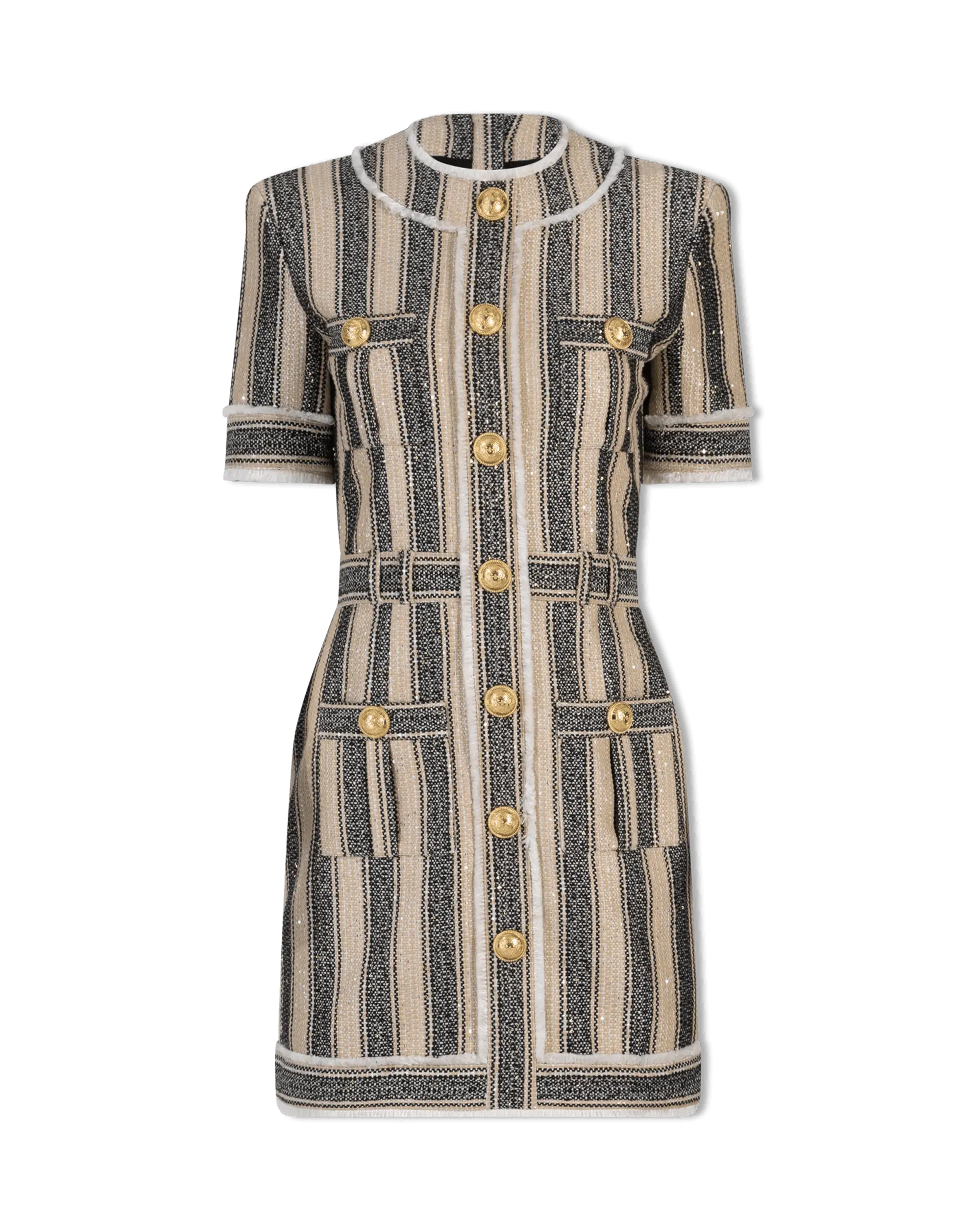 Metallic Striped Piqué Short Dress - DIHSAN