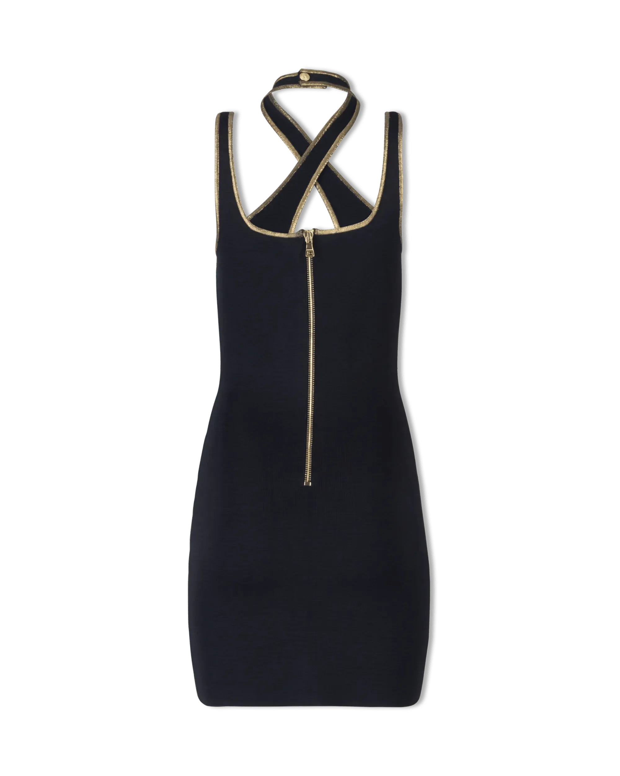 Gold Trimmed Halterneck Knit Short Dress - DIHSAN