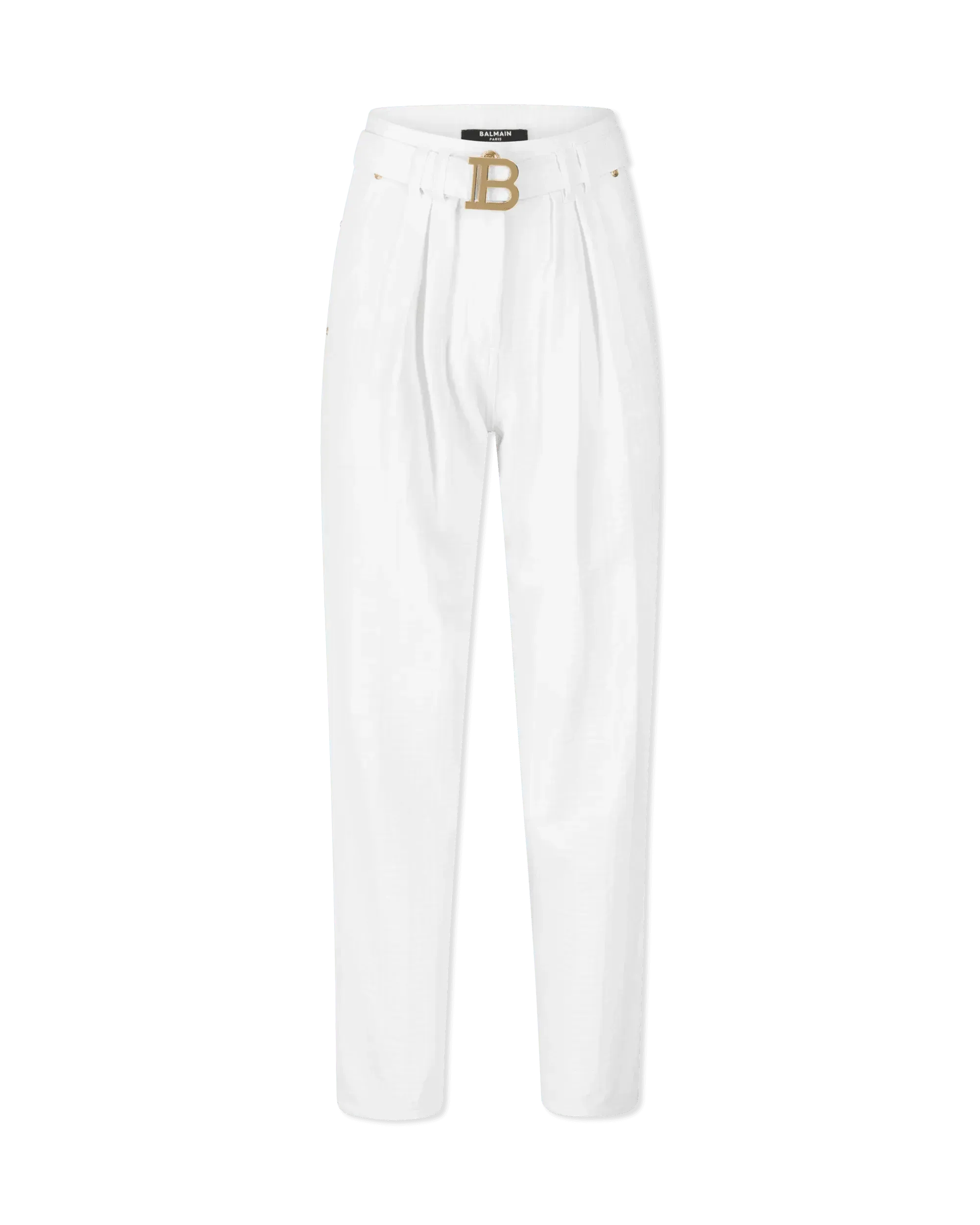 High Waisted Belted Monogram Denim Pants - DIHSAN