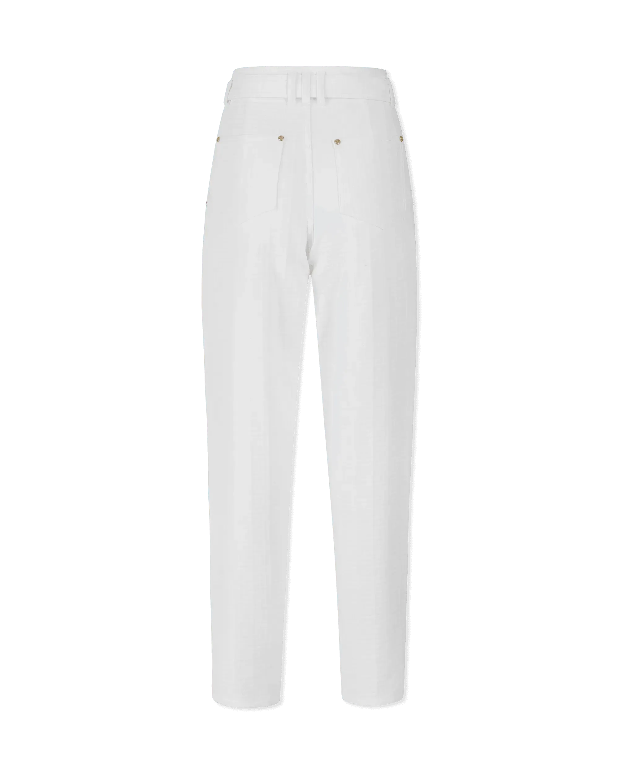 High Waisted Belted Monogram Denim Pants - DIHSAN