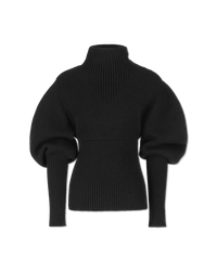 Shetland Double Face Turtleneck Puffed Sleeve Sweater - DIHSAN