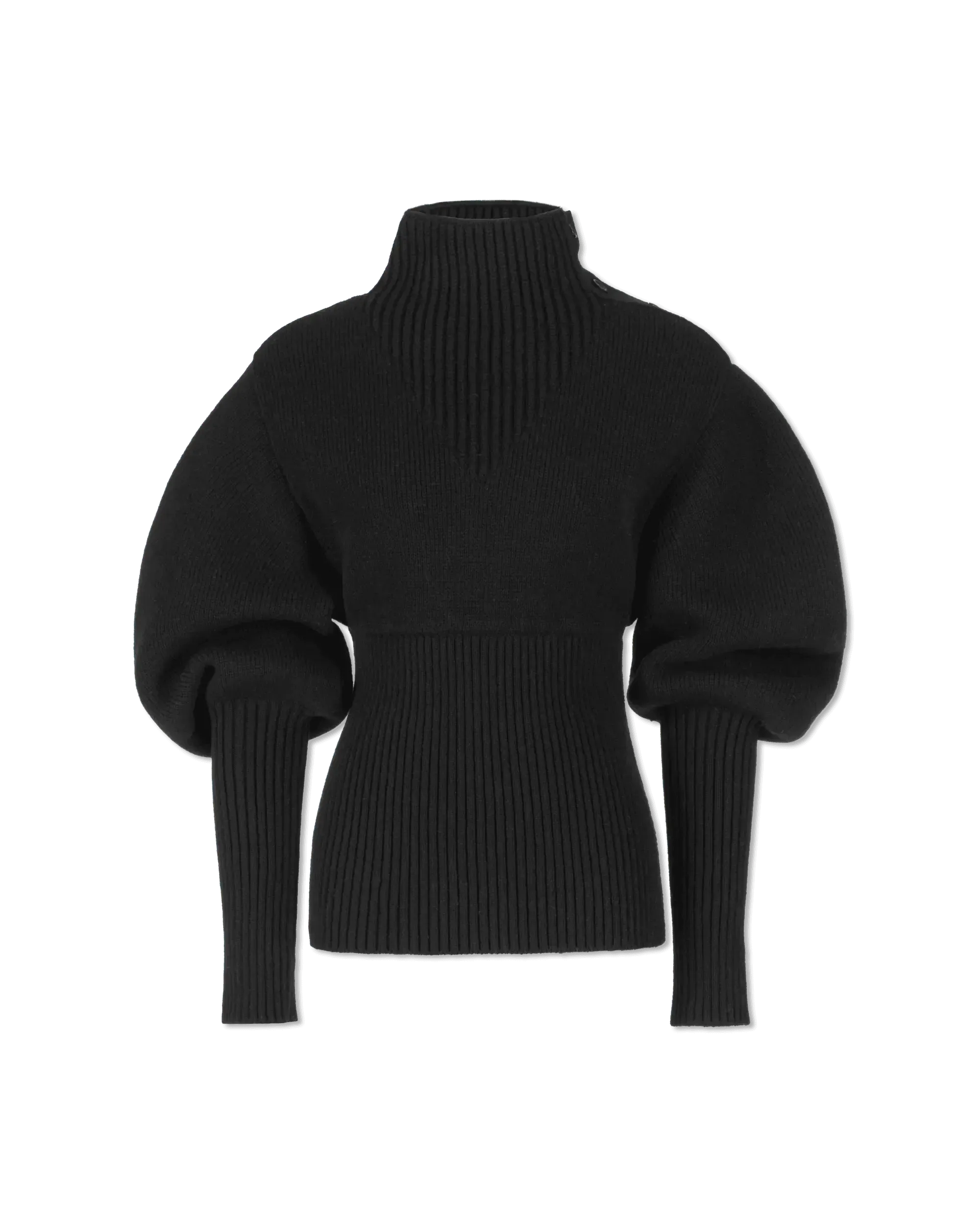 Shetland Double Face Turtleneck Puffed Sleeve Sweater - DIHSAN