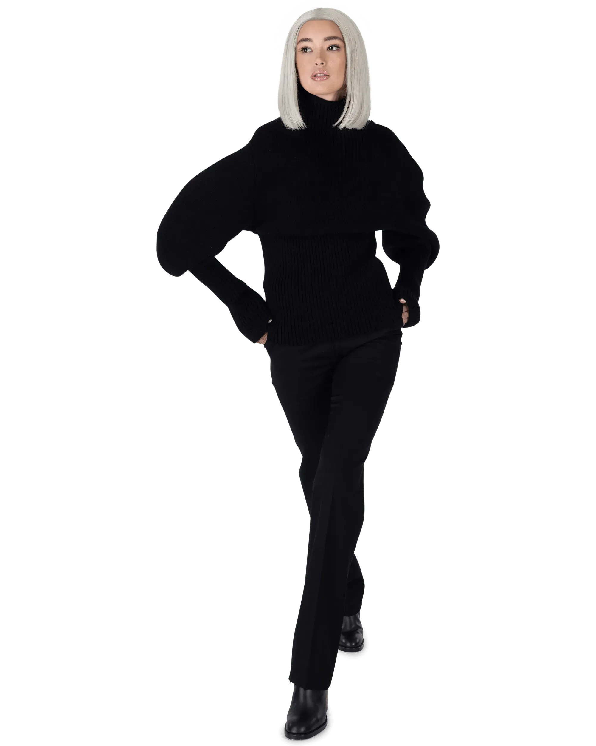 Shetland Double Face Turtleneck Puffed Sleeve Sweater - DIHSAN