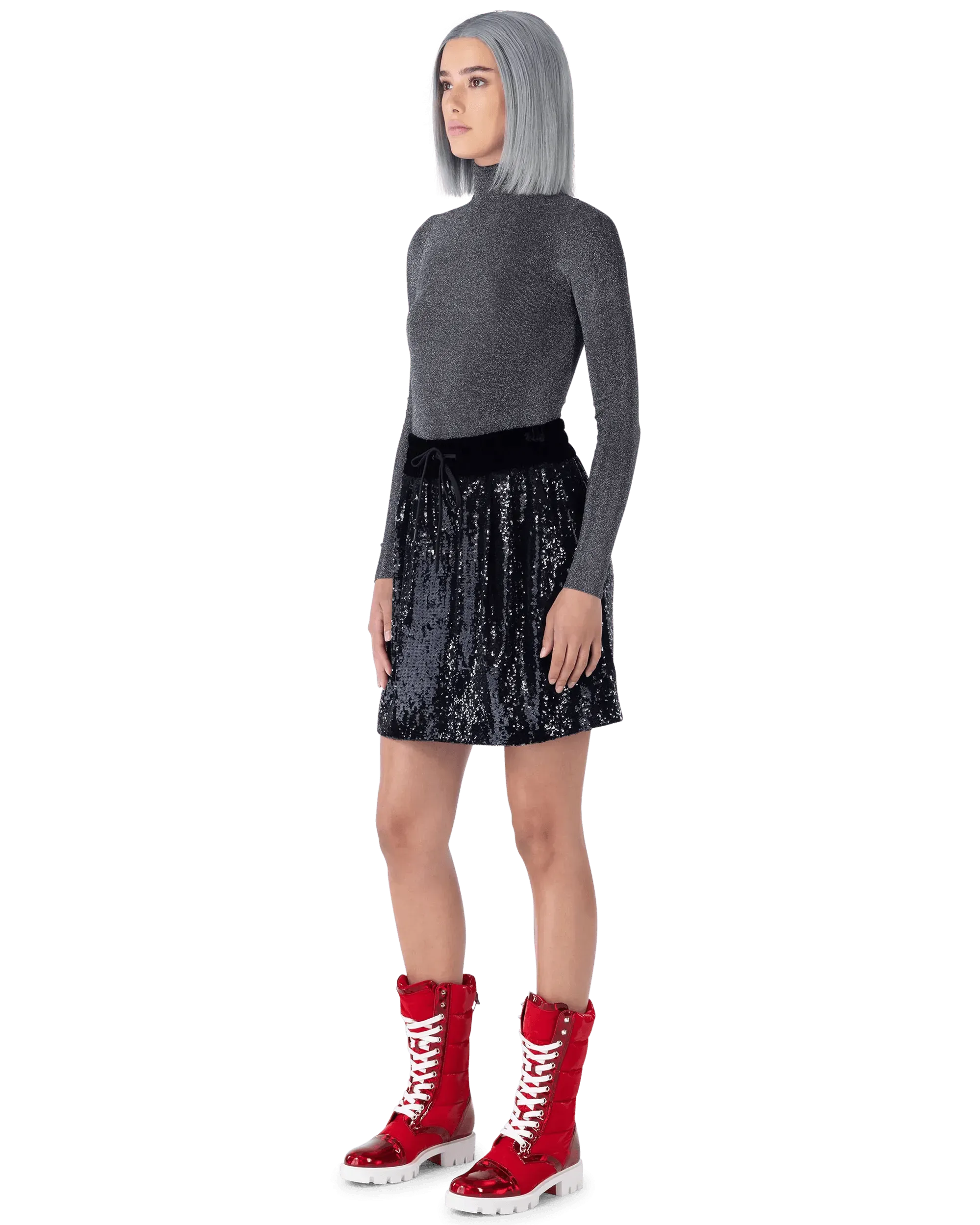 Metallic Lurex Ribbed Turtleneck - DIHSAN