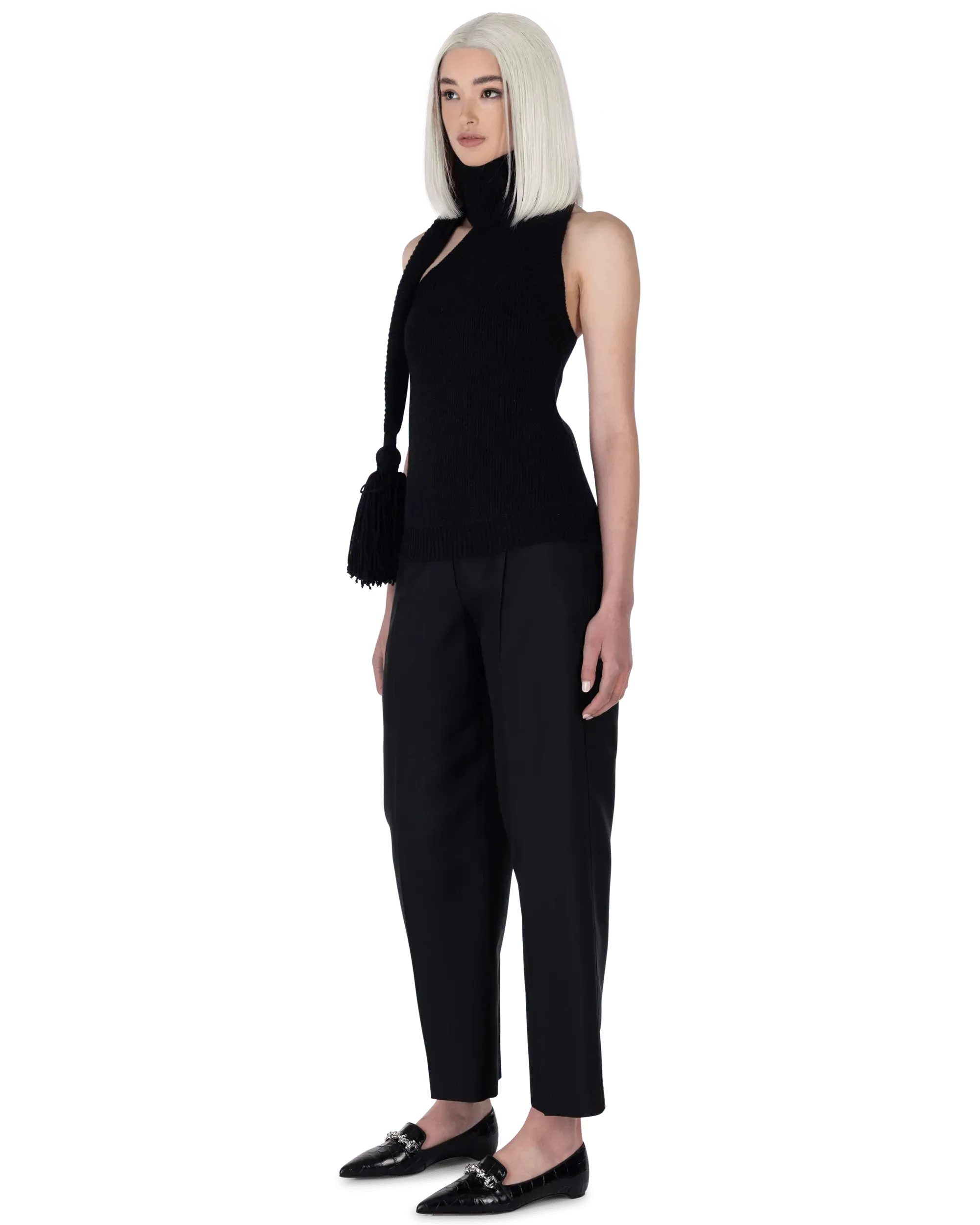 Double Shetland Knit Sleeveless Scarf Top - DIHSAN