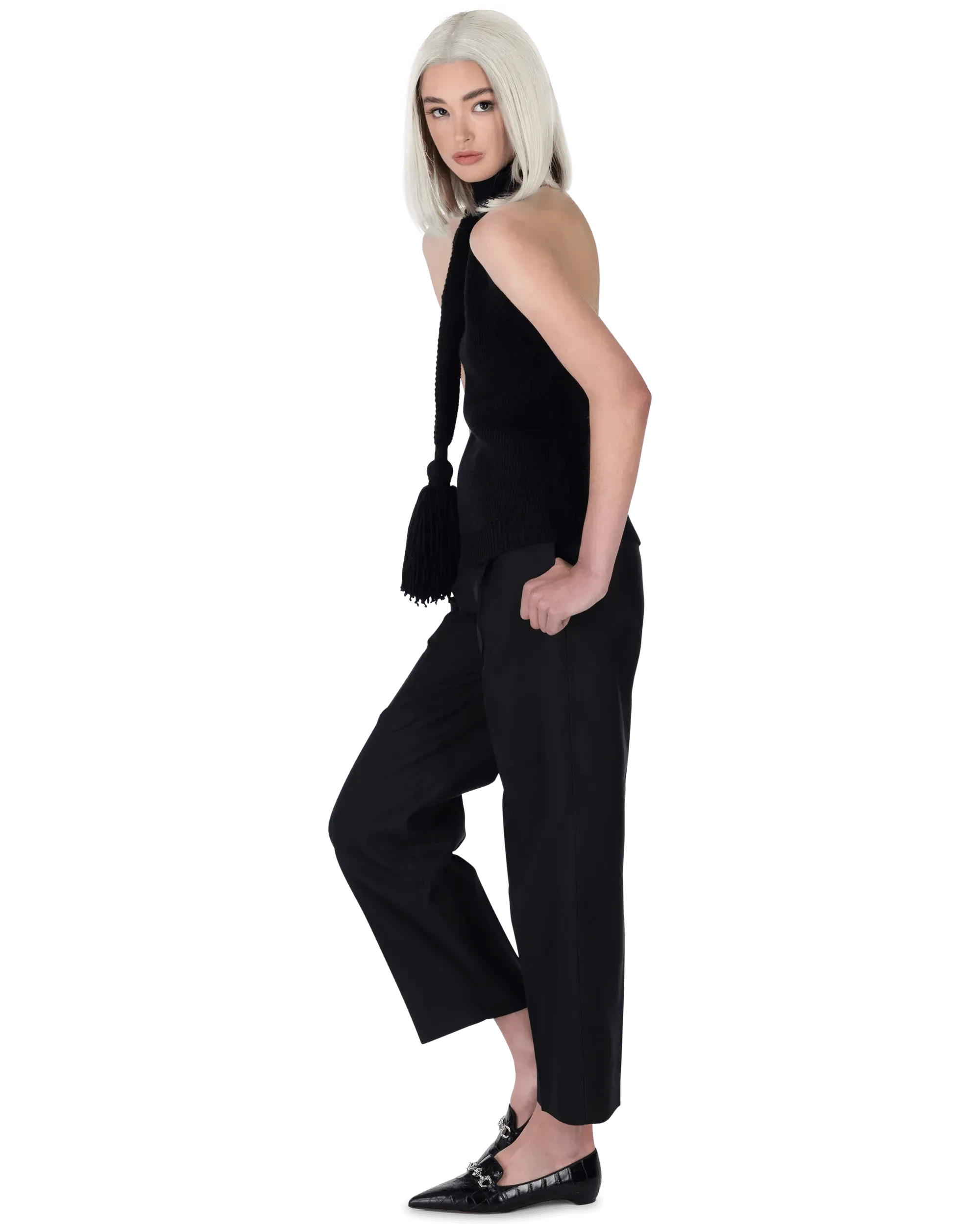 Double Shetland Knit Sleeveless Scarf Top - DIHSAN