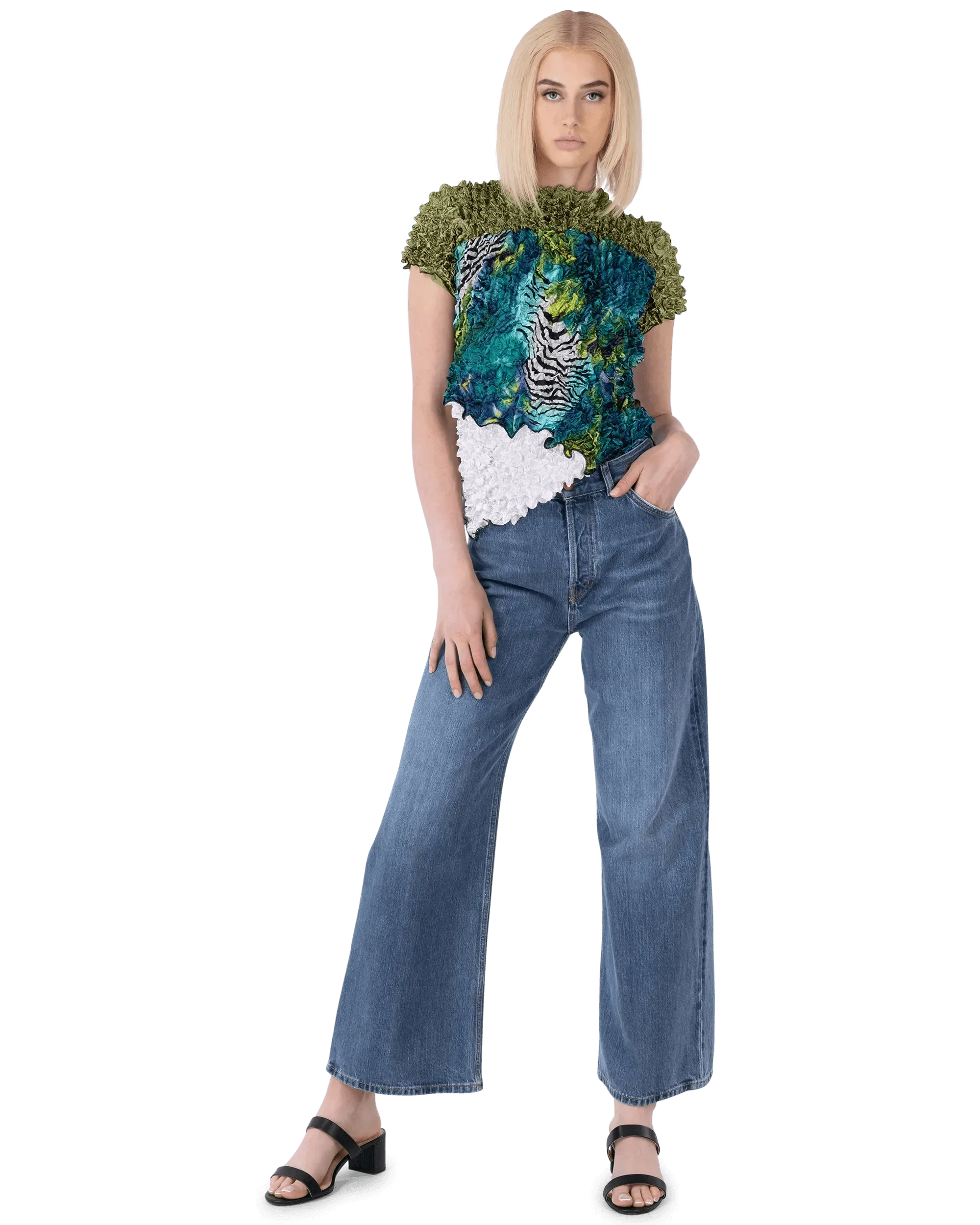 Logo Embroidered Wide Leg Jeans - DIHSAN