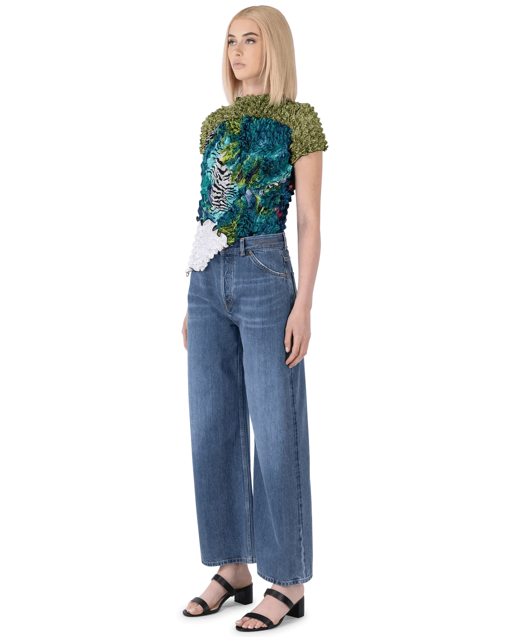 Logo Embroidered Wide Leg Jeans - DIHSAN