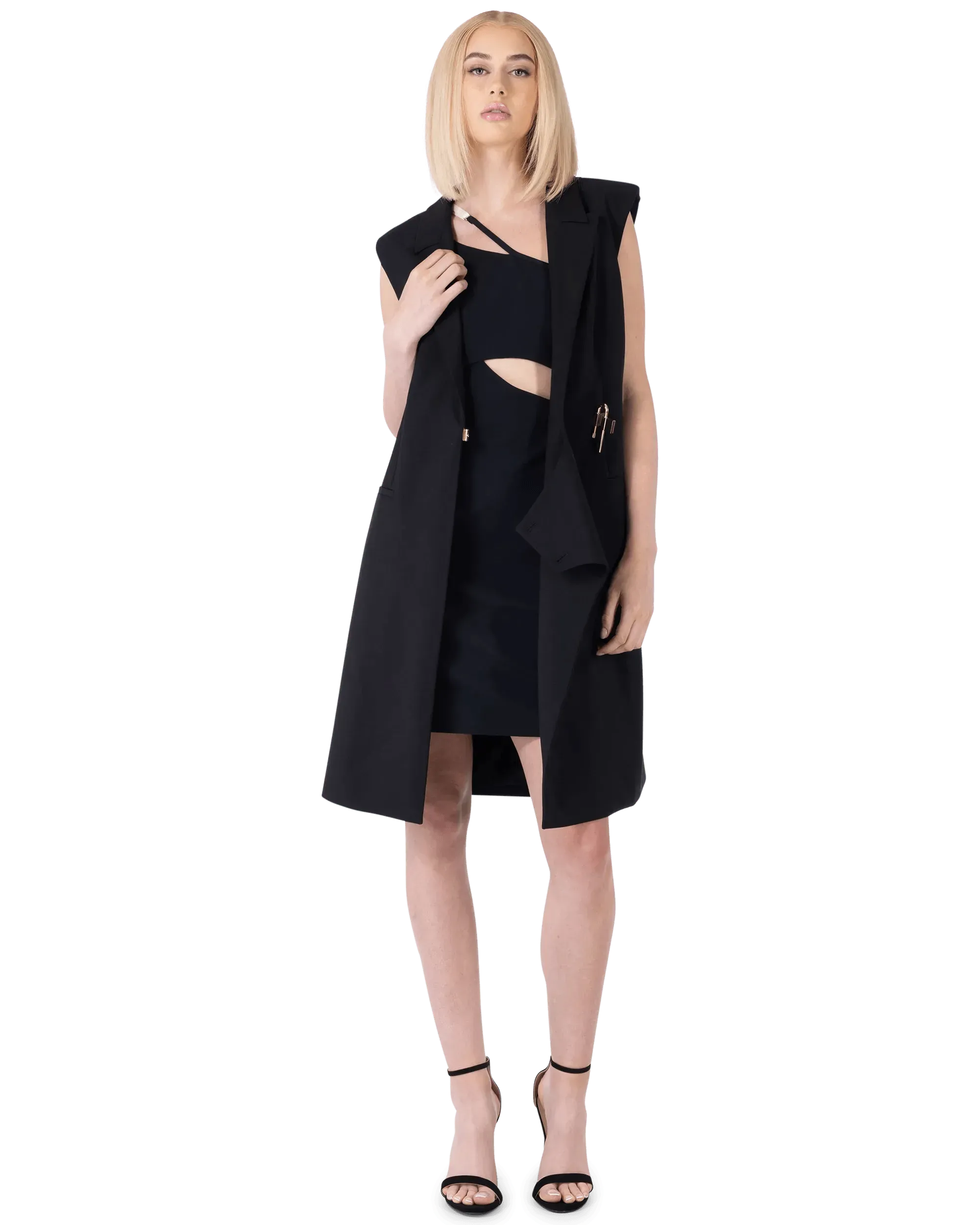 Lapel Collared U-Lock Dress - DIHSAN