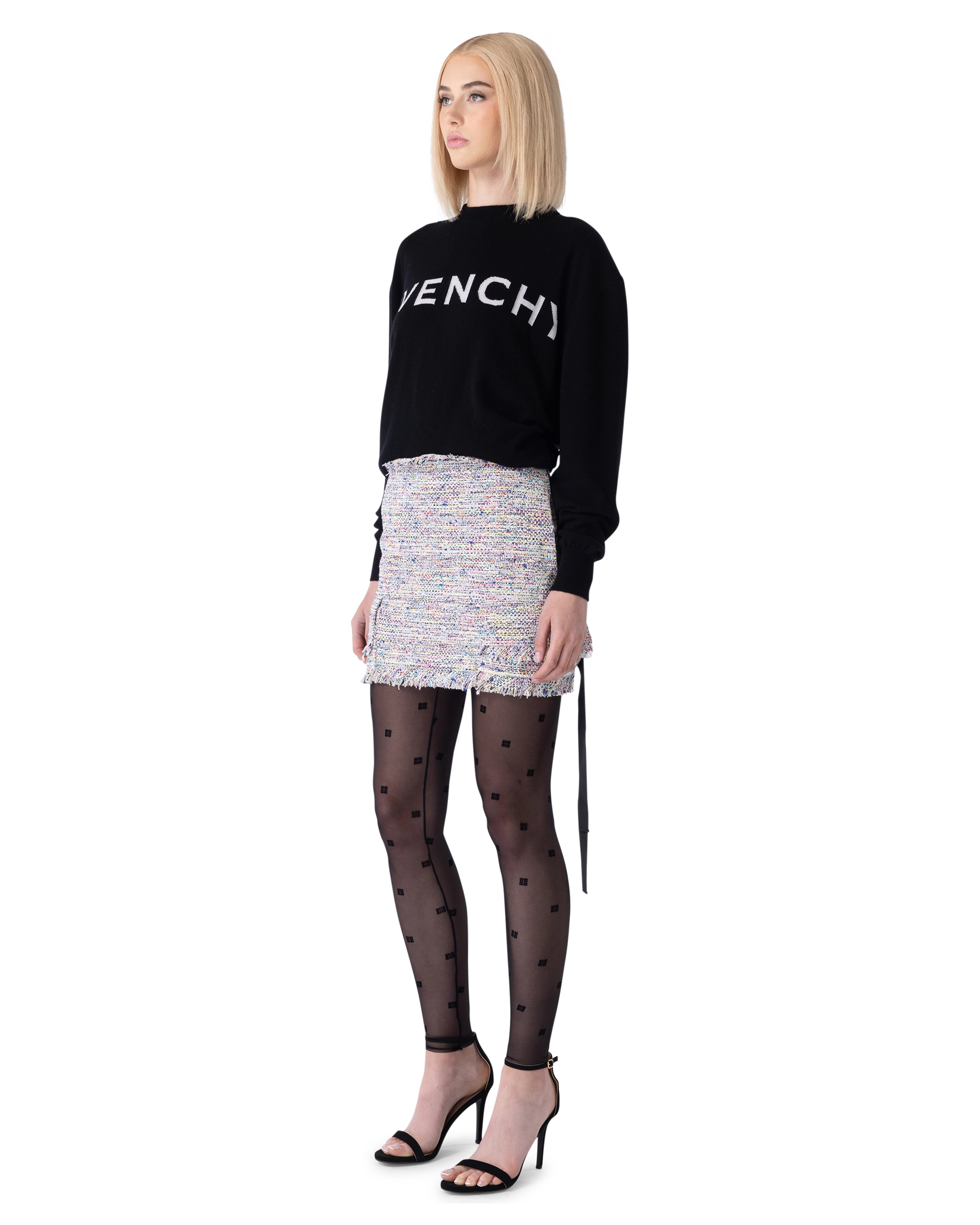 Two-Tone Cashmere Logo Crewneck Sweater