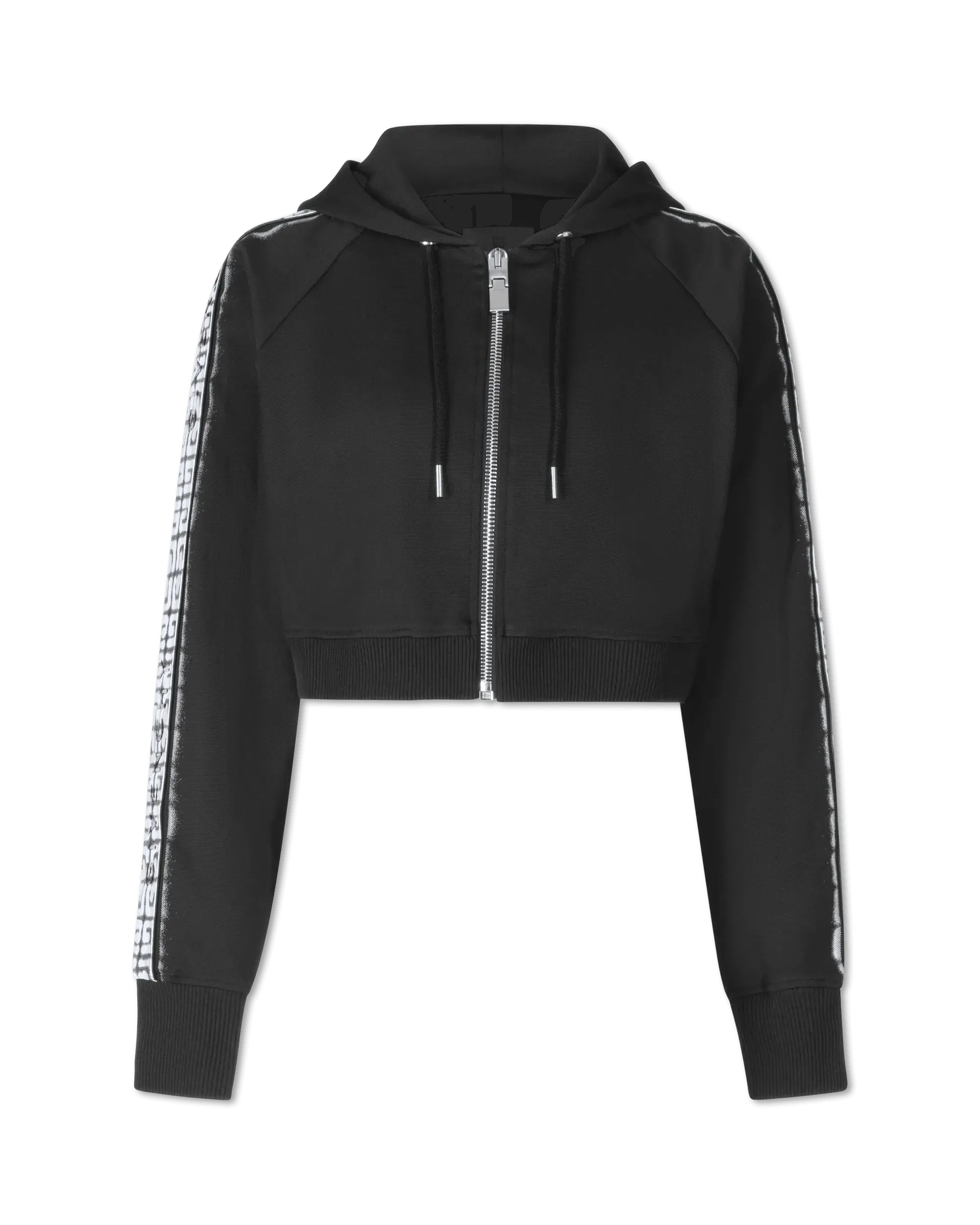 Black Polyester Blend Logo Tape Cropped Zip Up Hoodie by Givenchy | DIHSAN