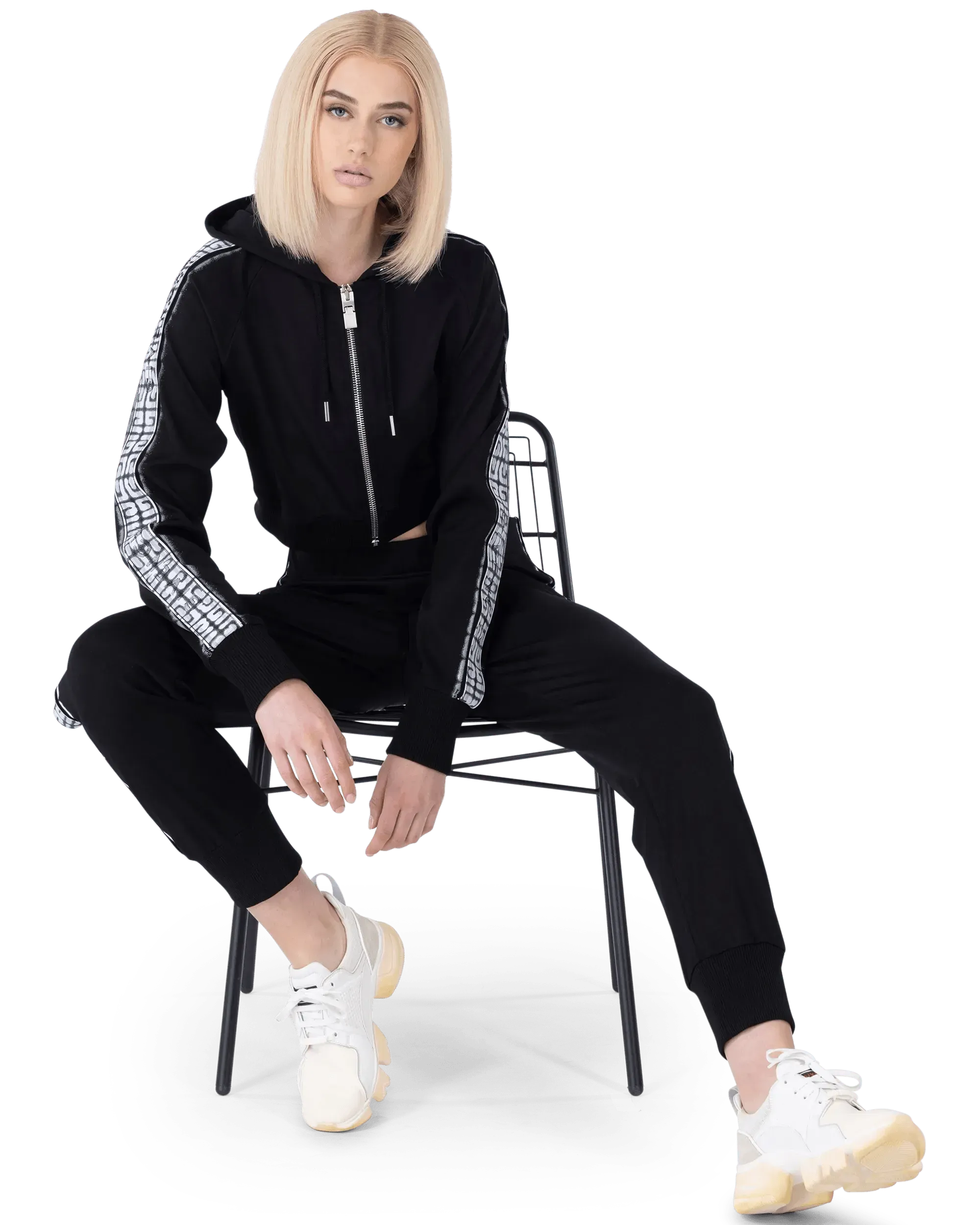 Logo Tape Cropped Zip Up Hoodie - DIHSAN