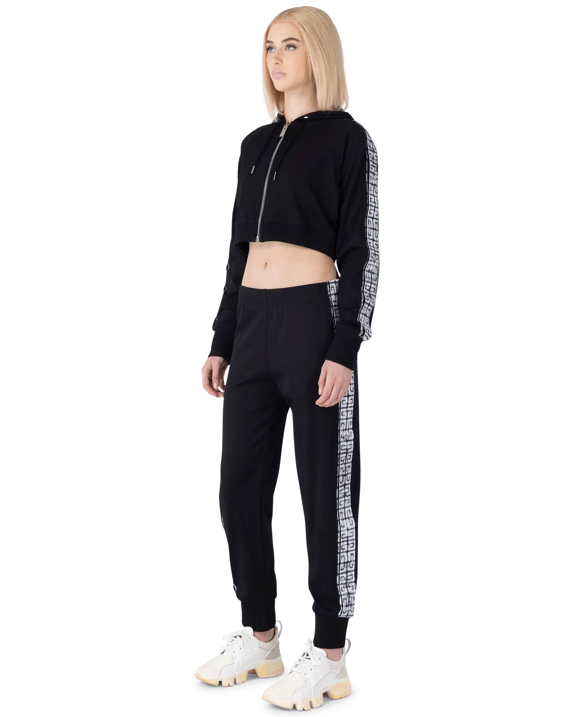 Logo Tape Cropped Zip Up Hoodie - DIHSAN