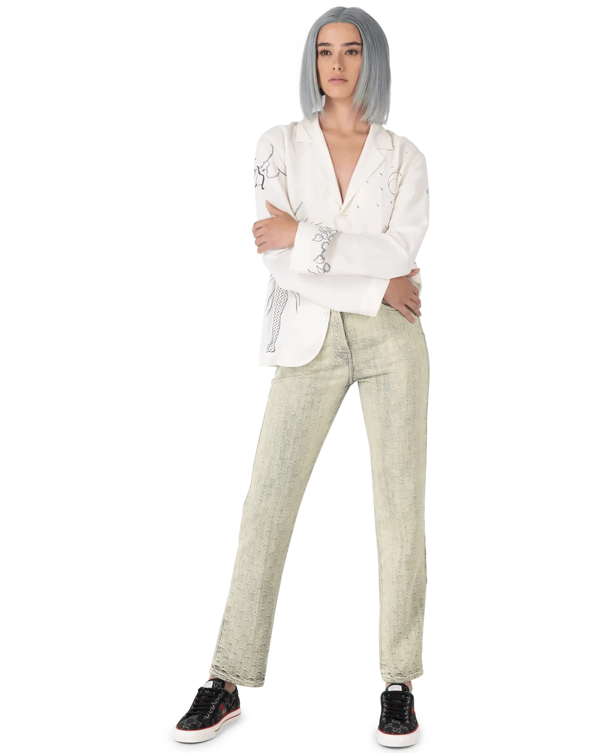 Ecowashed Monogram Jeans - DIHSAN