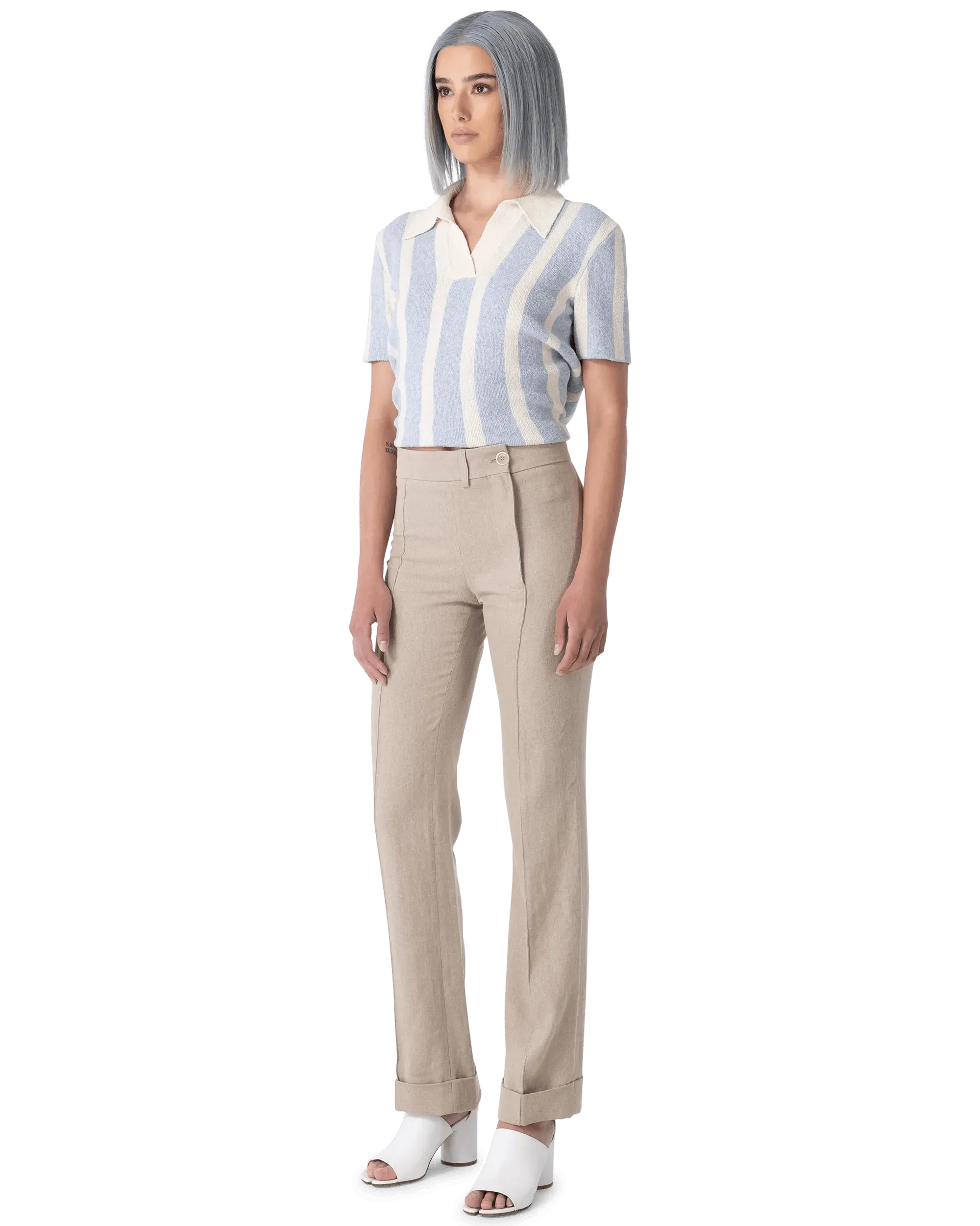 Fresa Straight Leg Cuff Hem Pants - DIHSAN