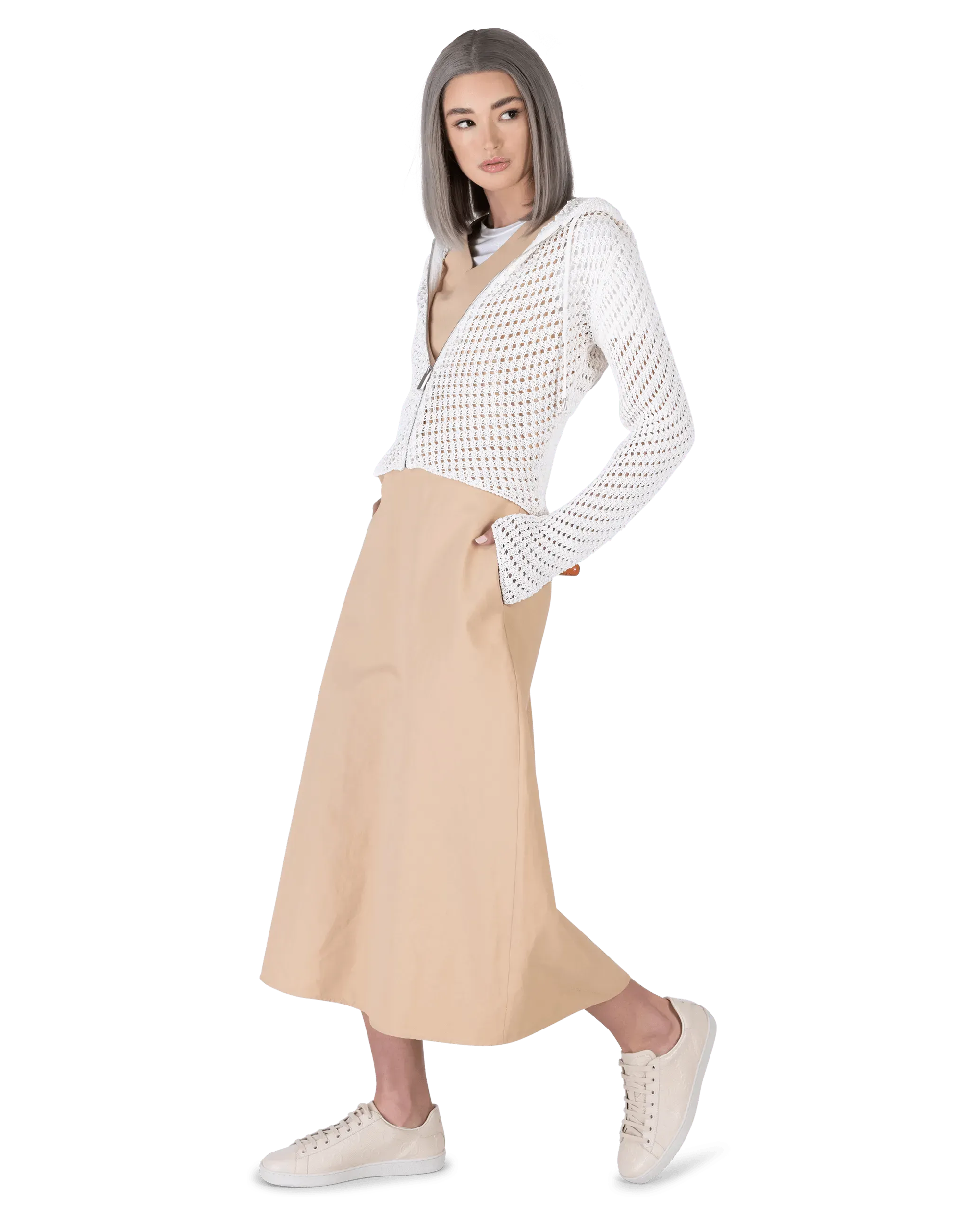 Coated Linen Sleeveless Long Dress
