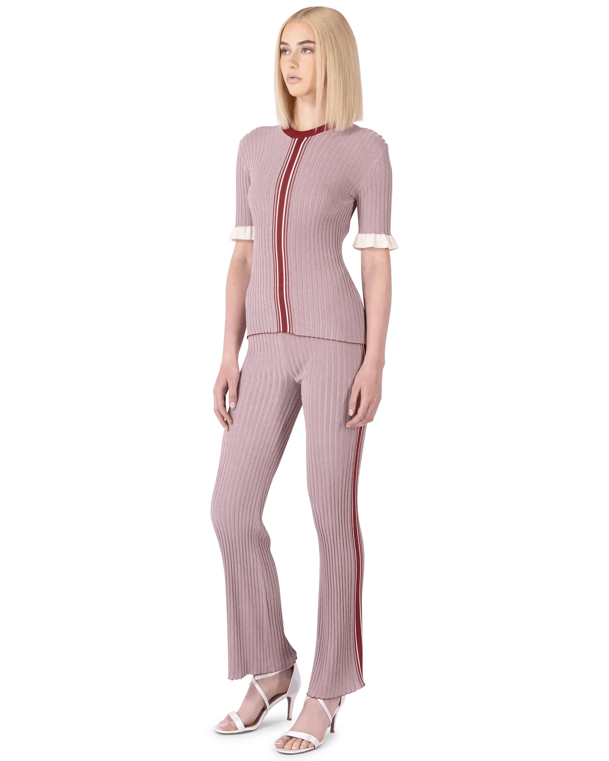 Ribbed Knit Flared Pants - DIHSAN