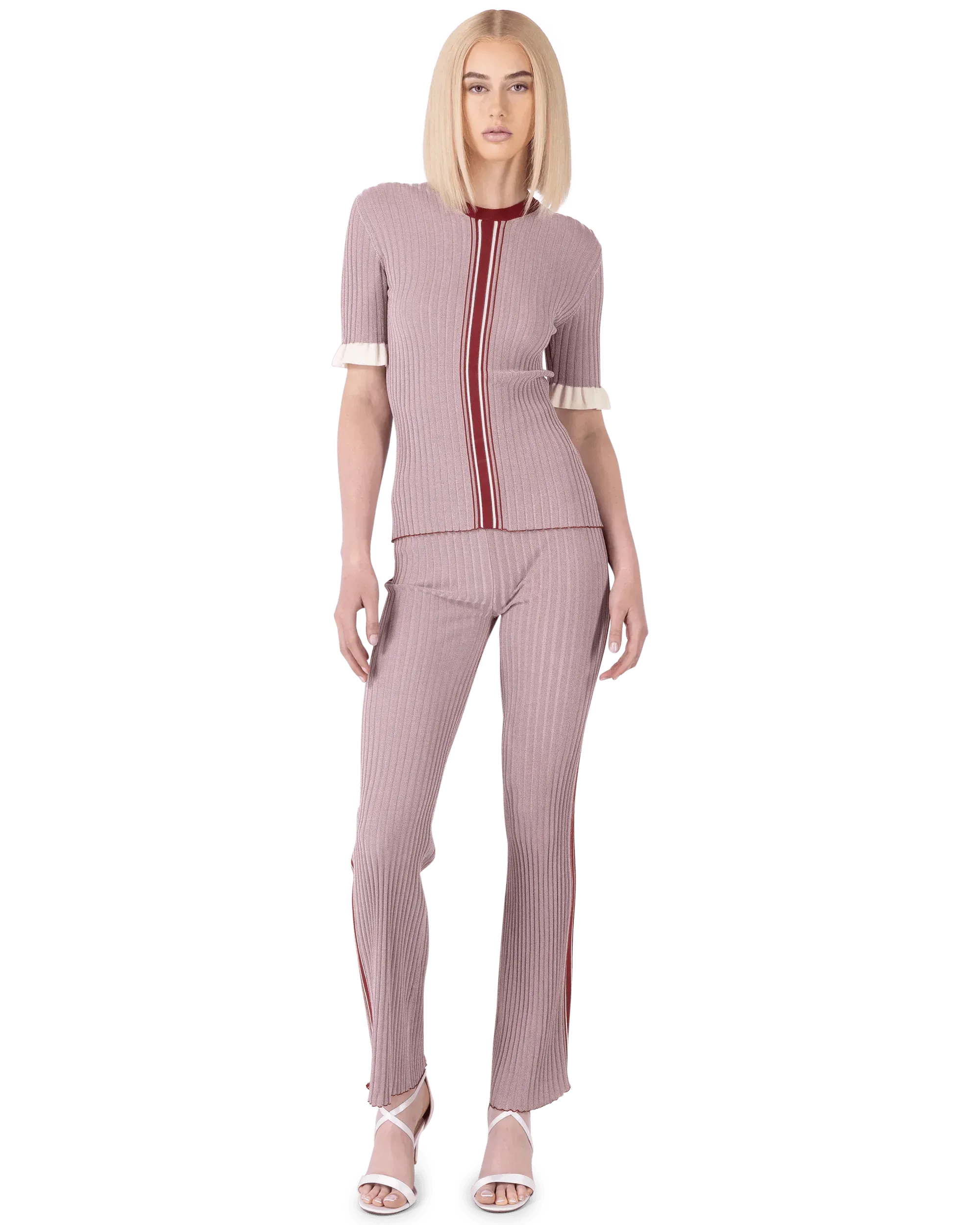 Ribbed Knit Flared Pants - DIHSAN